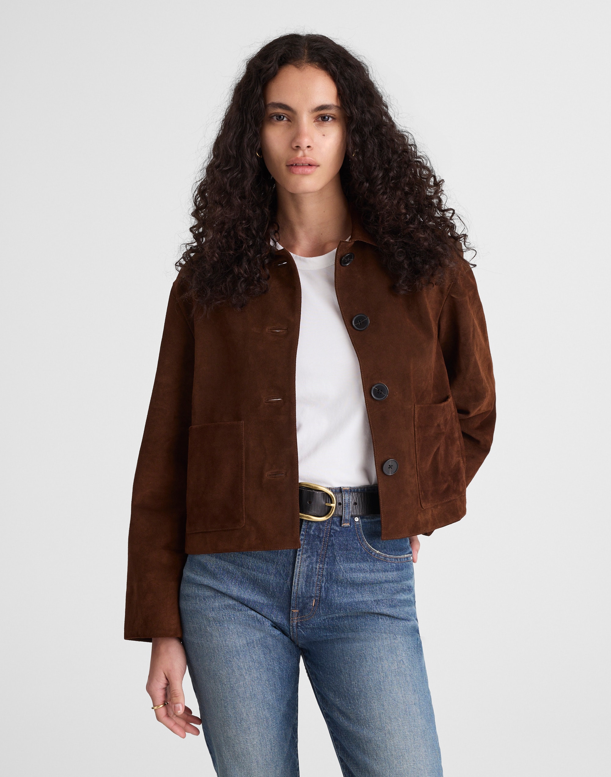 boxy-crop jacket in suede