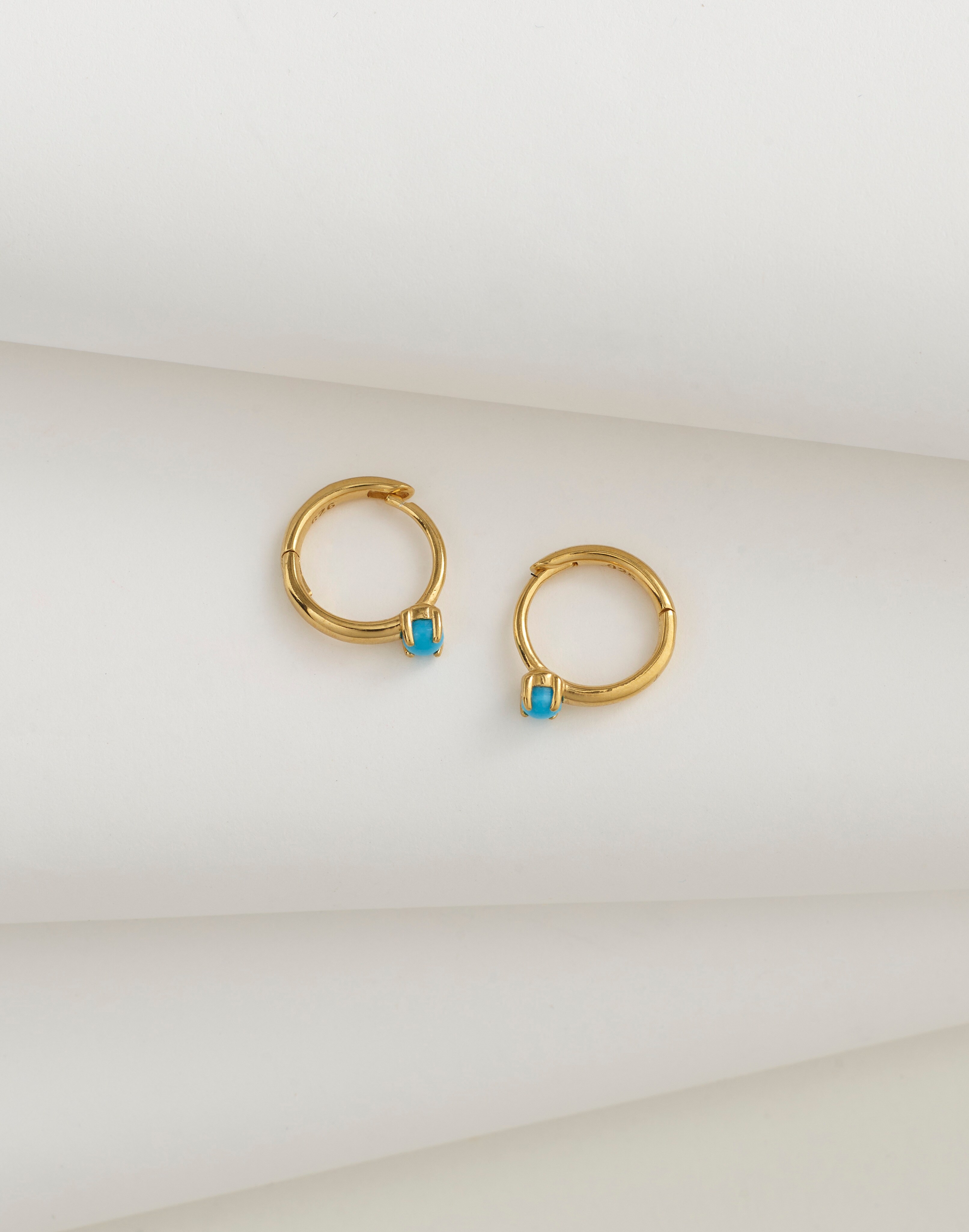 Demi-Fine Turquoise Dotted Huggie Hoop Earrings