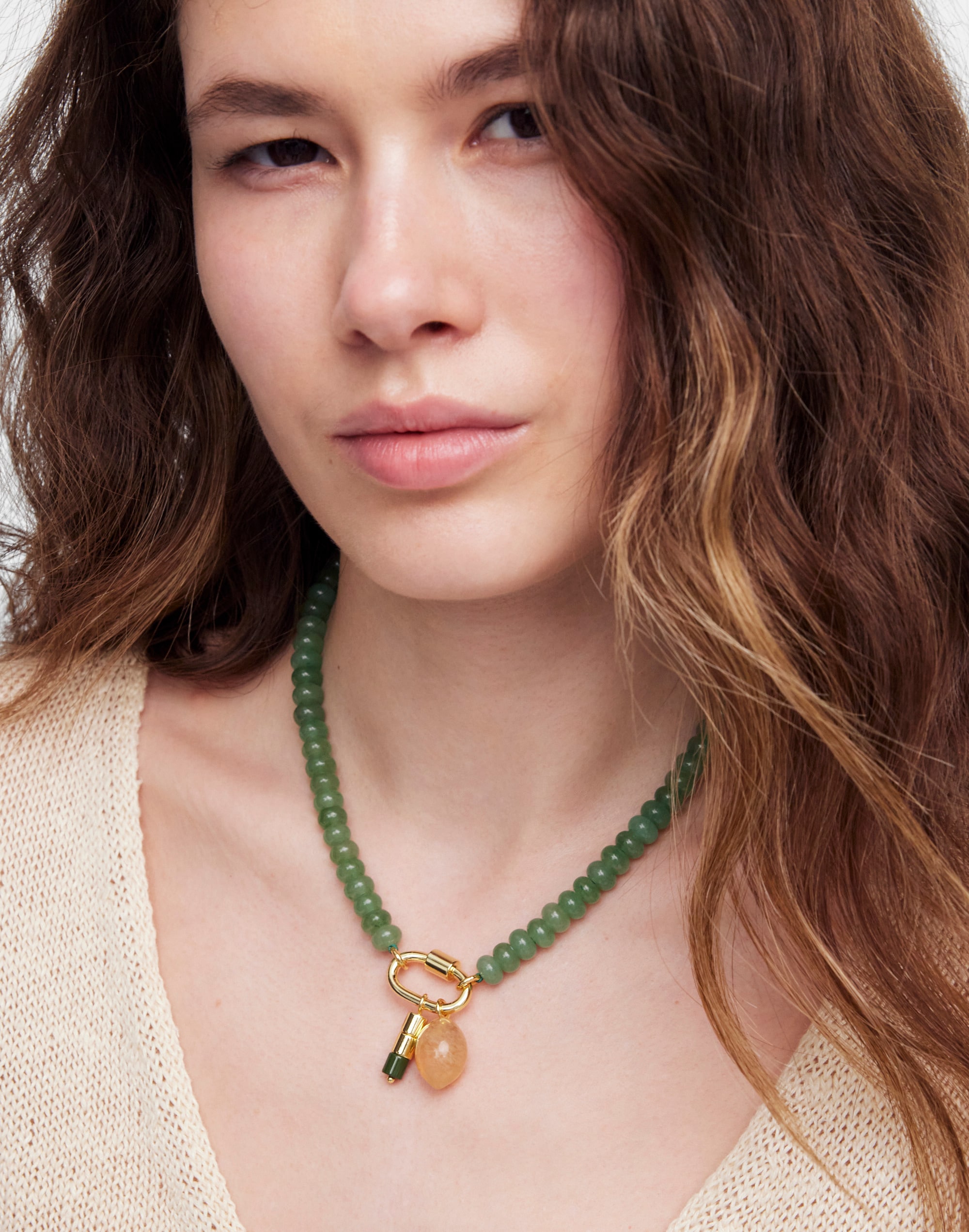 Semiprecious Beaded Lemon Charm Necklace