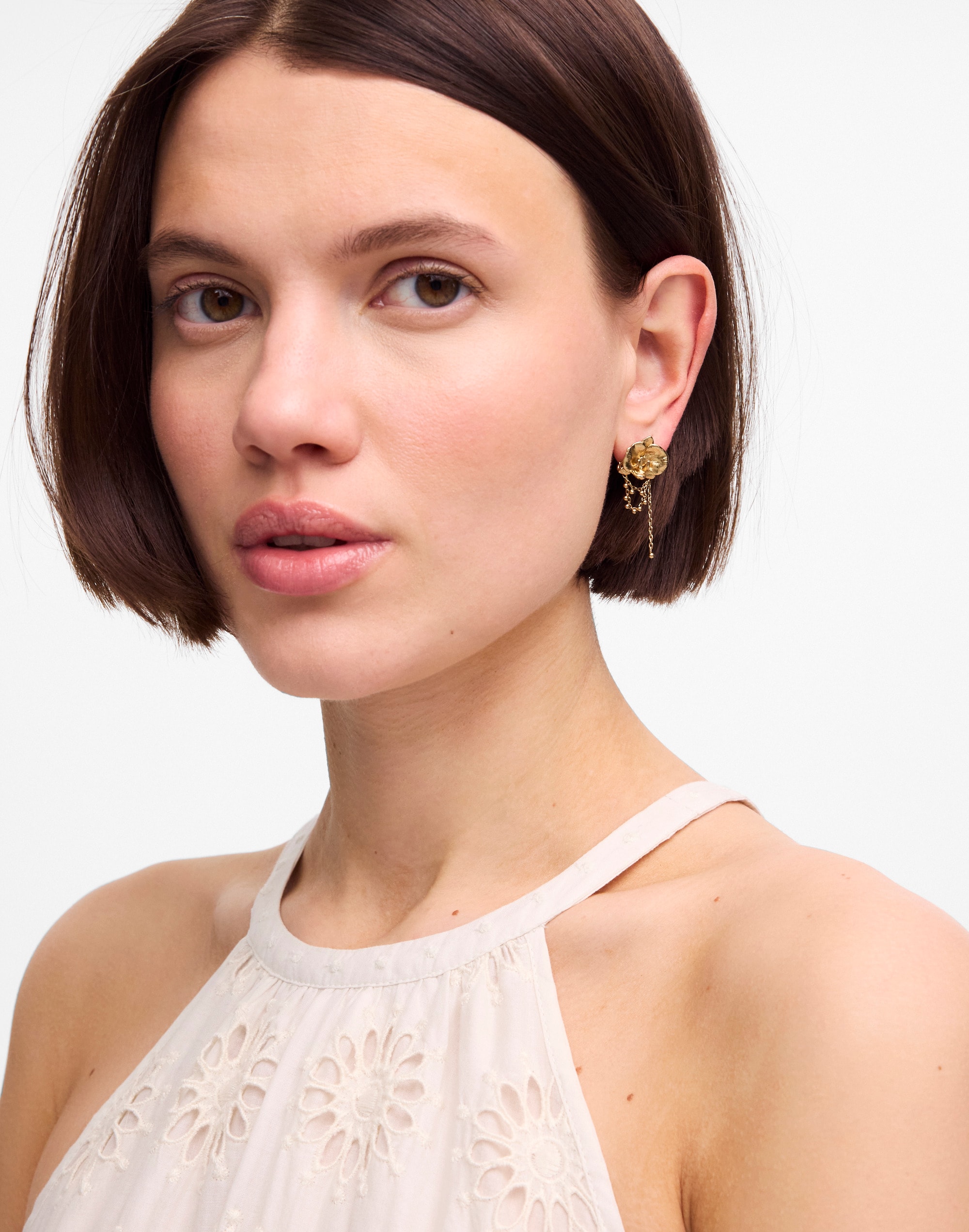 Orchid Dangle Chain Stud Earrings