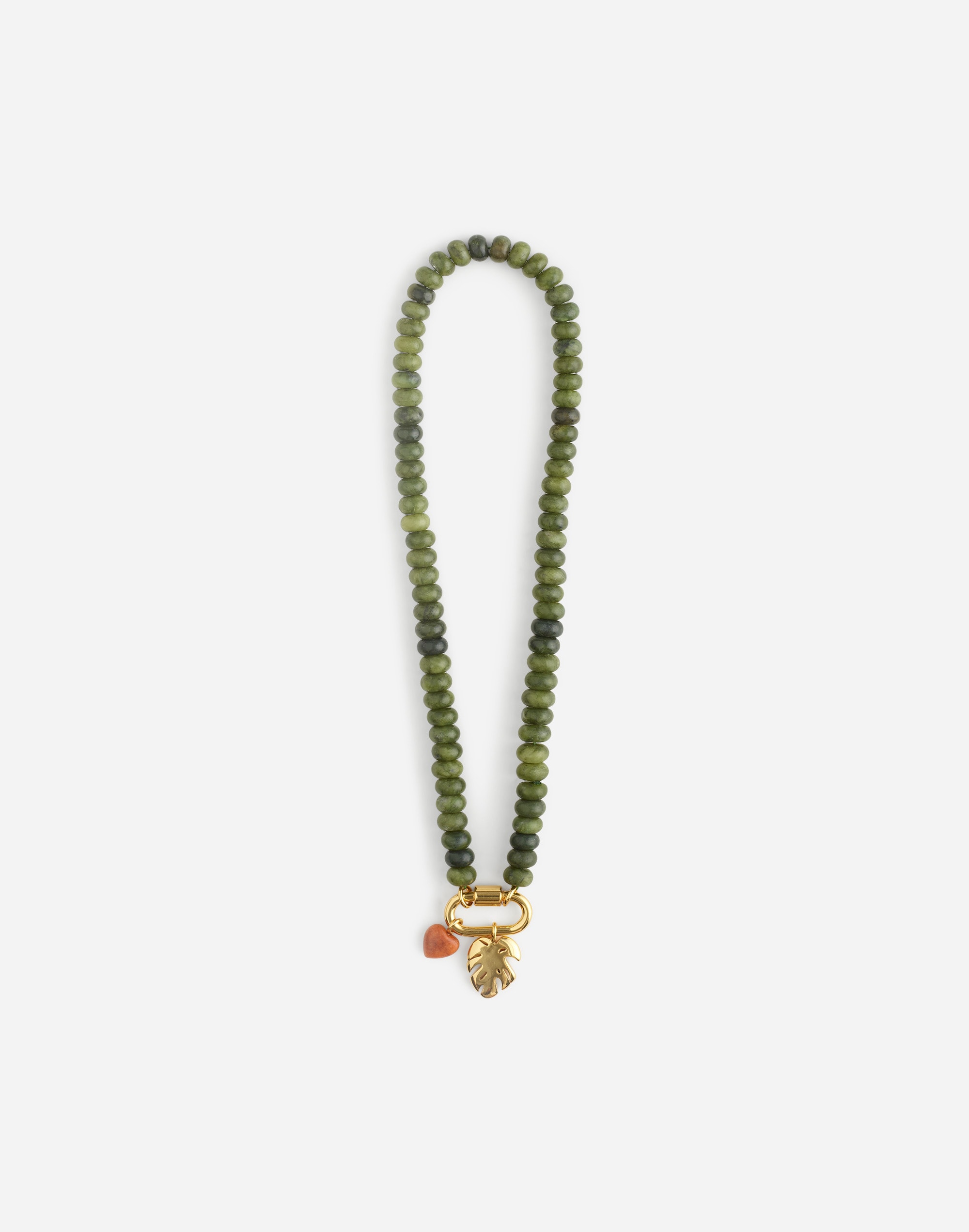Semiprecious Beaded Monstera Charm Necklace