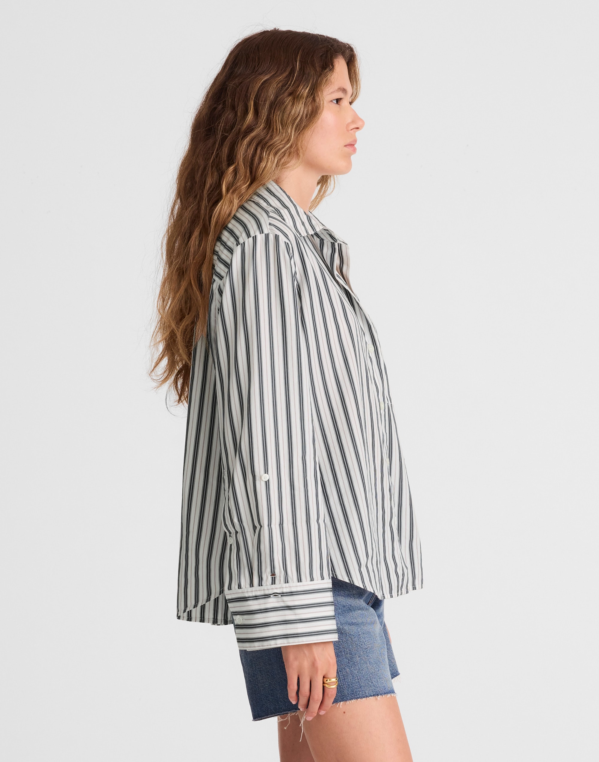 Easy Y-Neck Button-Up Shirt in Poplin Alternate Image 3