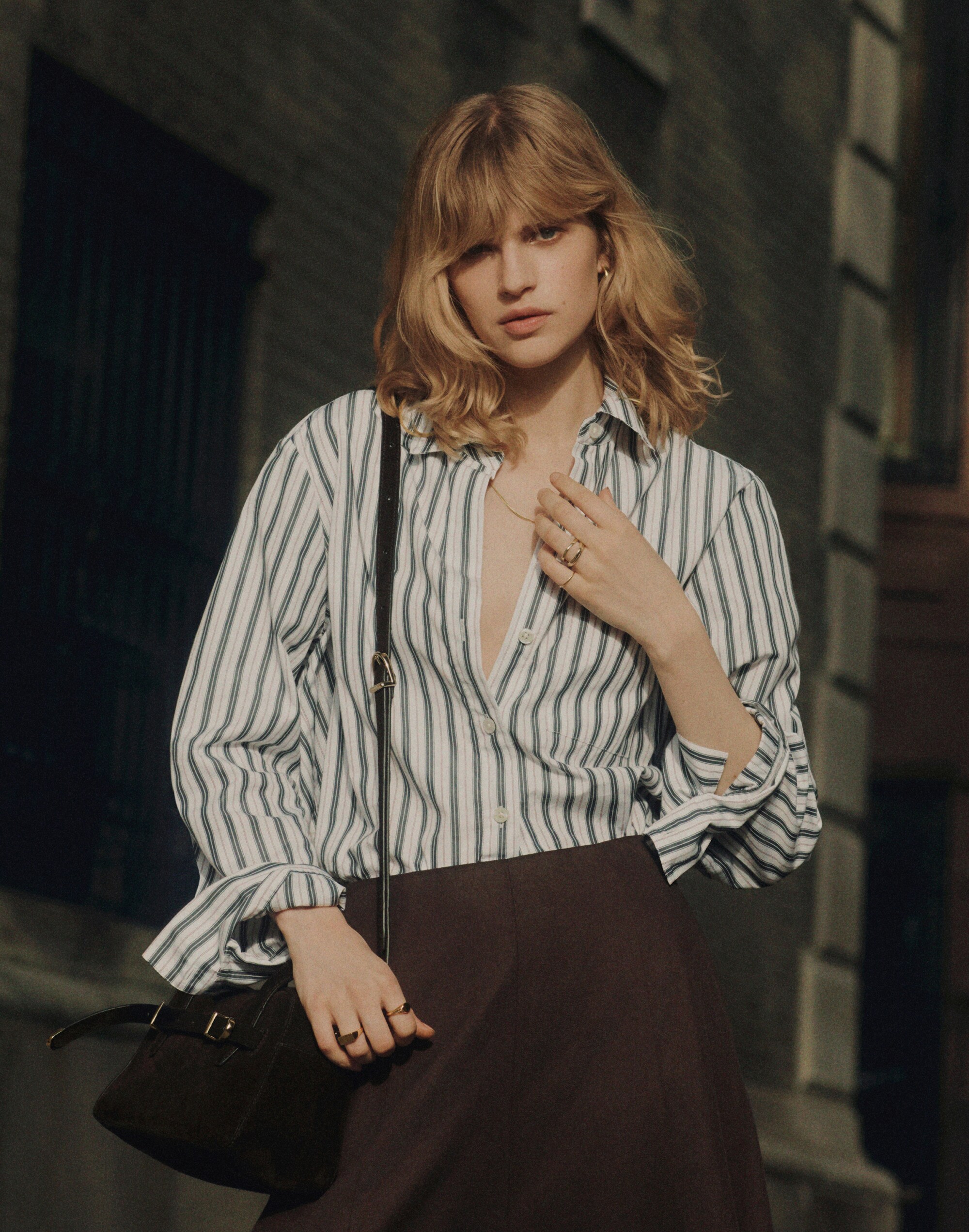 Easy Y-Neck Button-Up Shirt