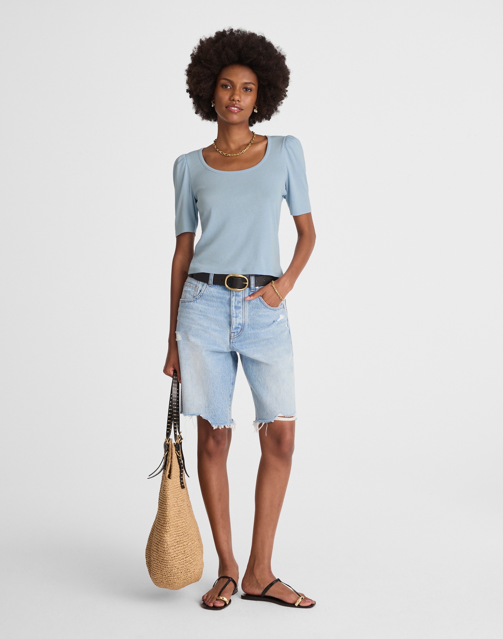 Puff-Sleeve Scoopneck Tee