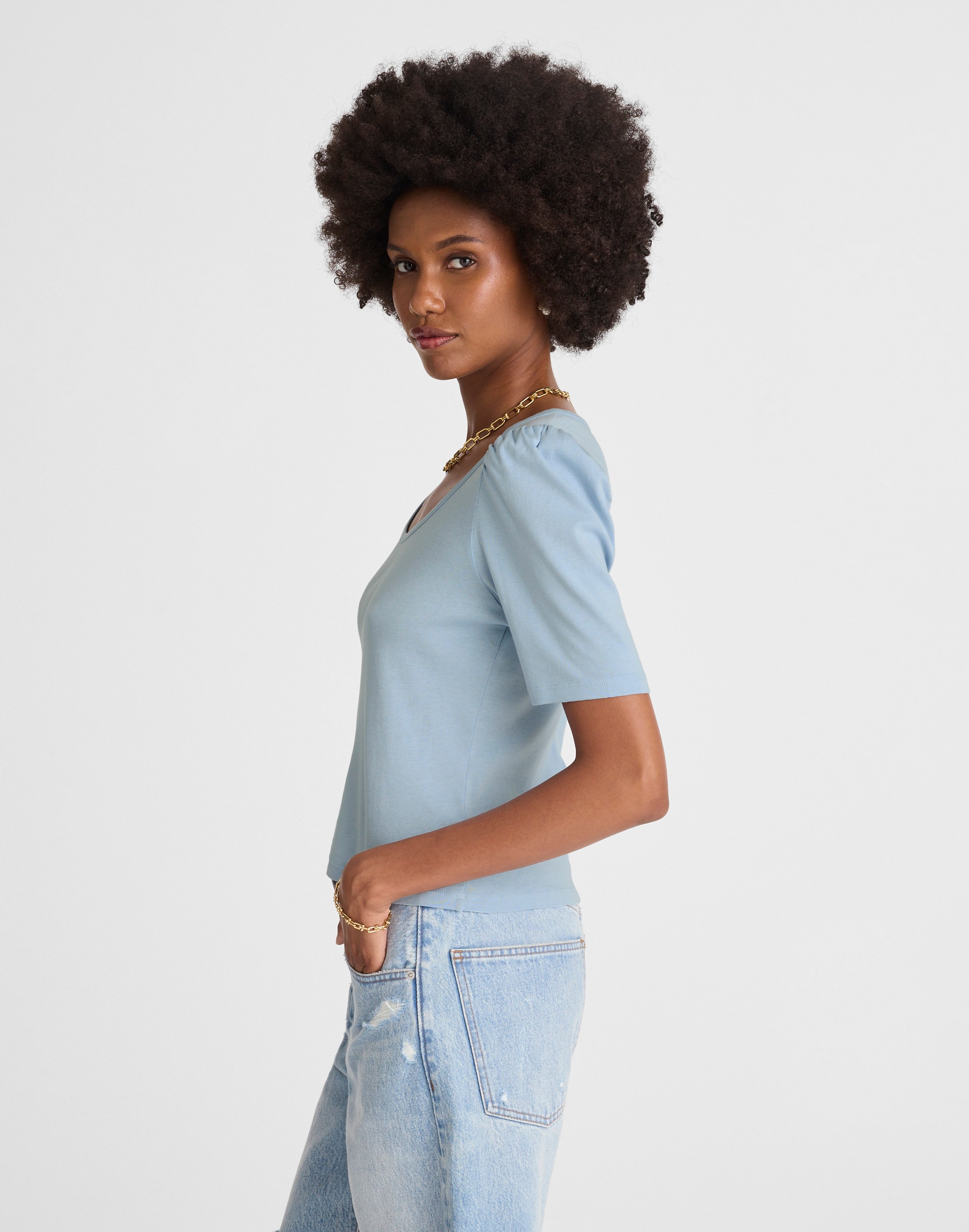 Puff-Sleeve Scoopneck Tee