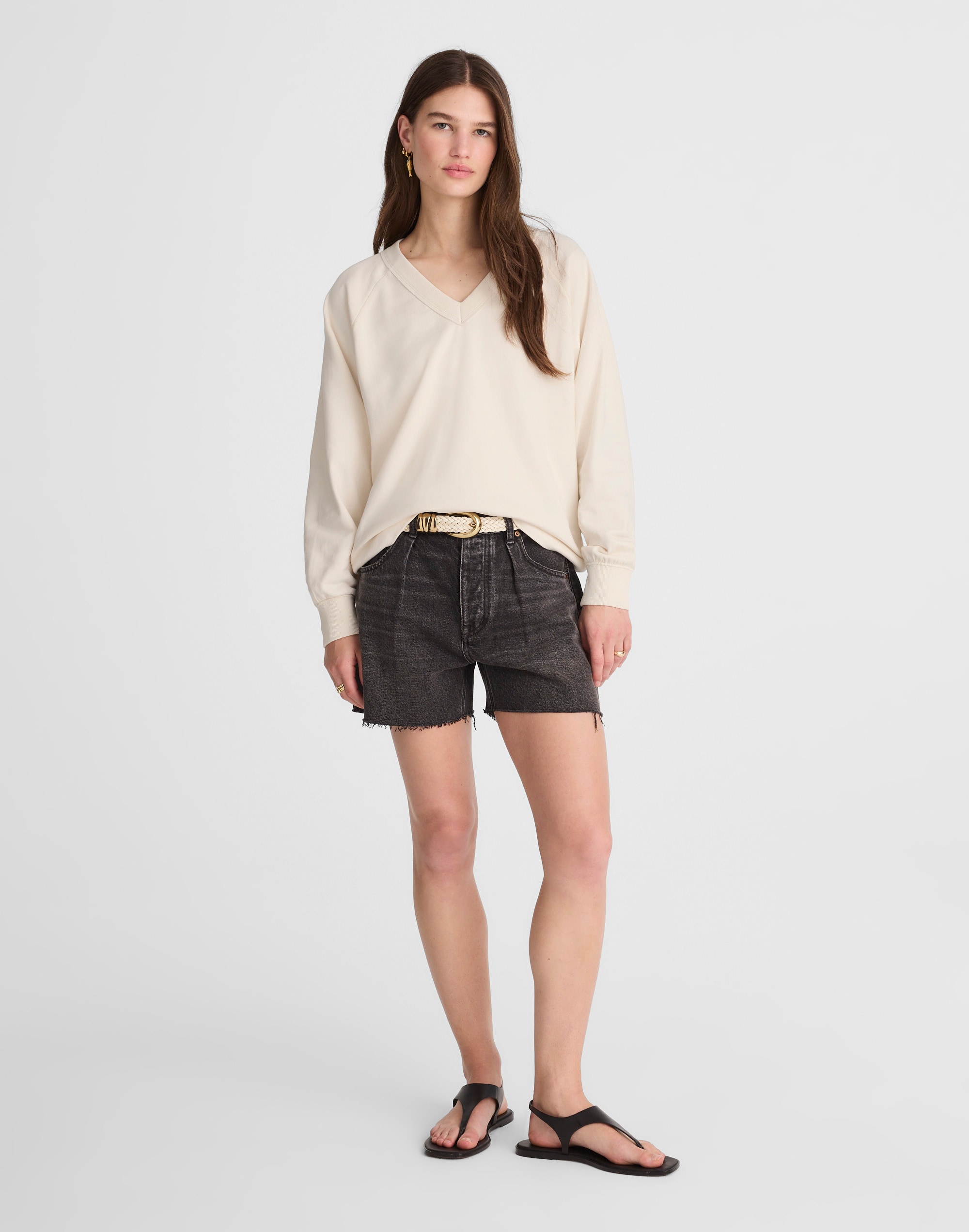 Cotton Terry V-Neck Sweatshirt