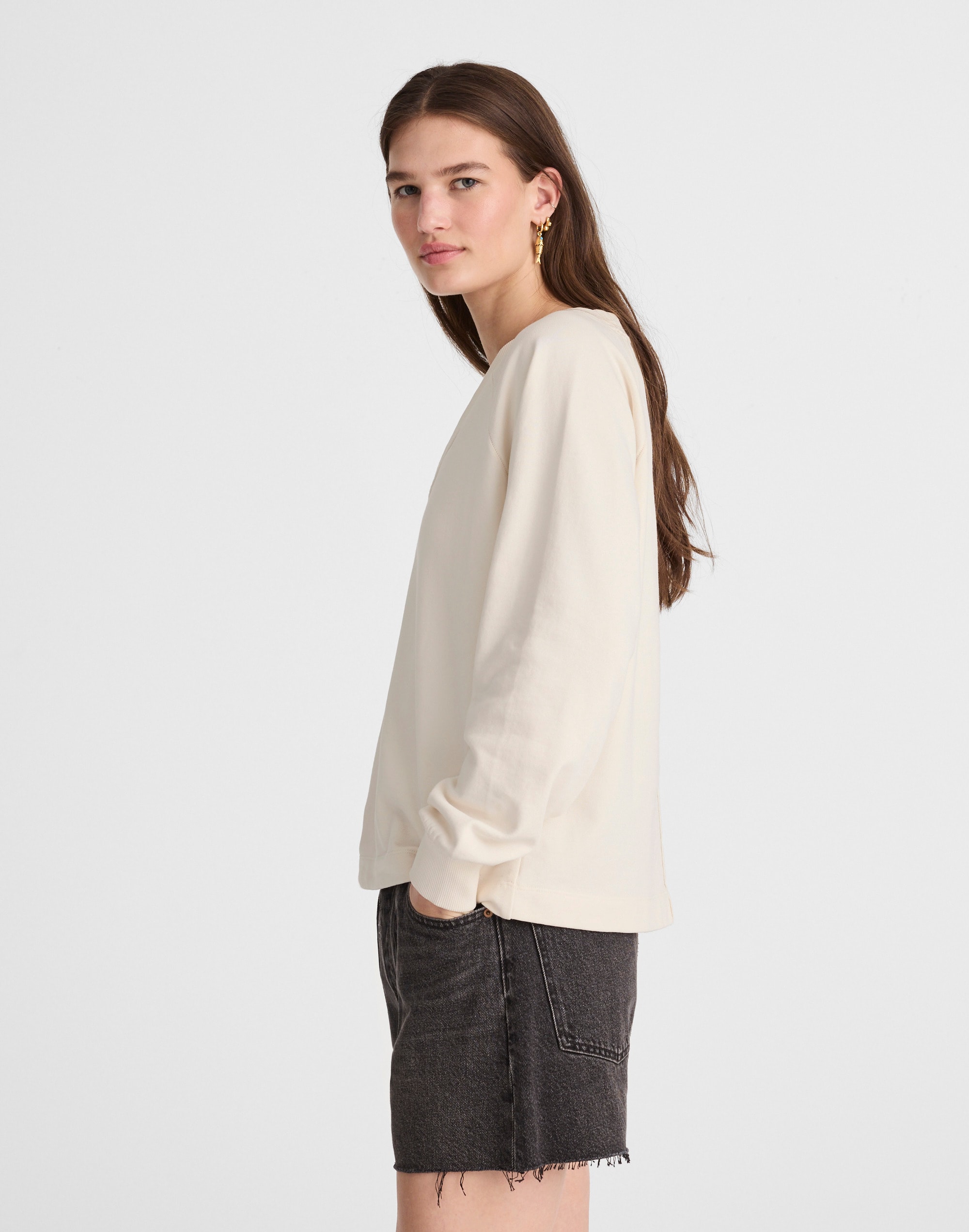 Cotton Terry V-Neck Sweatshirt