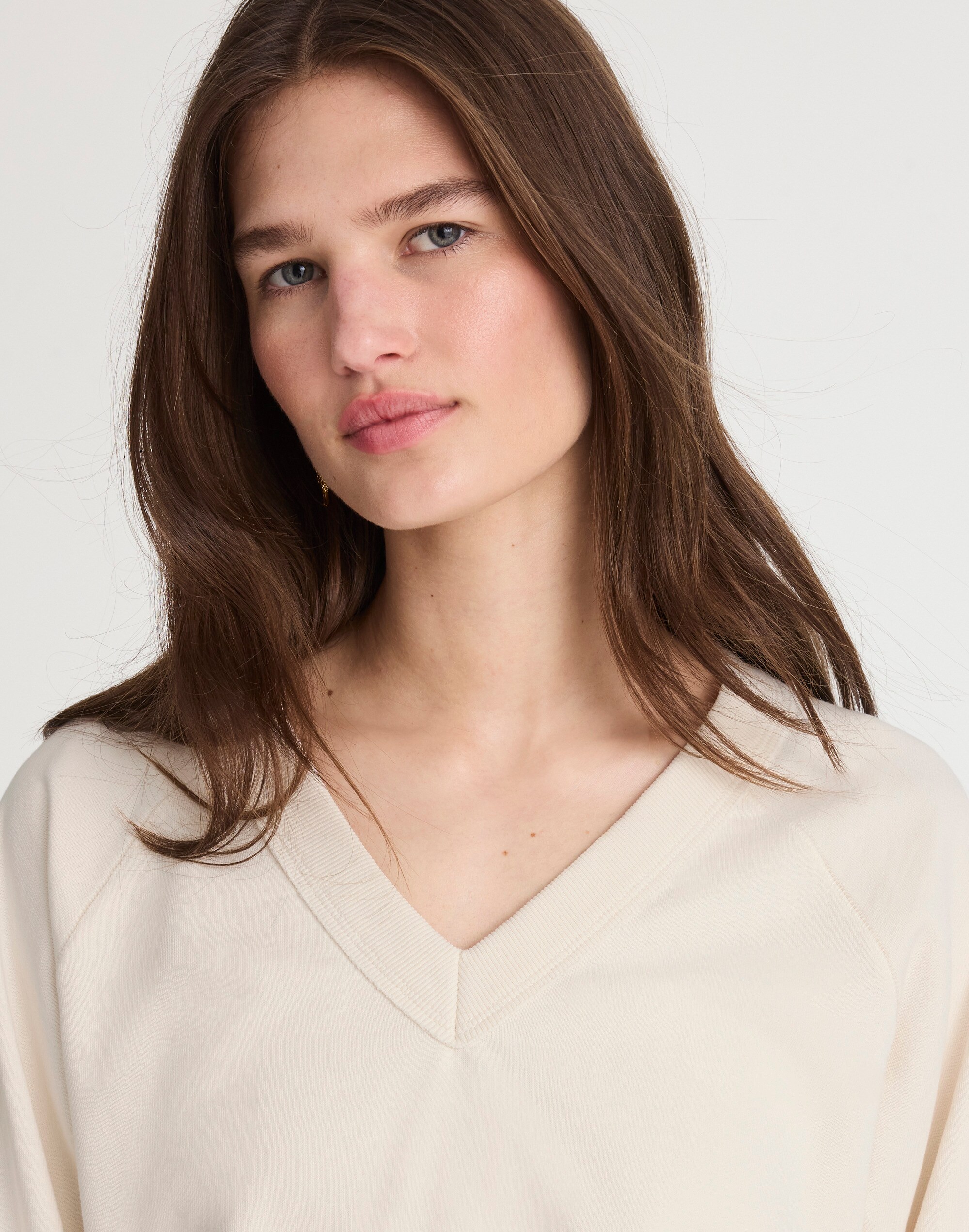 Cotton Terry V-Neck Sweatshirt