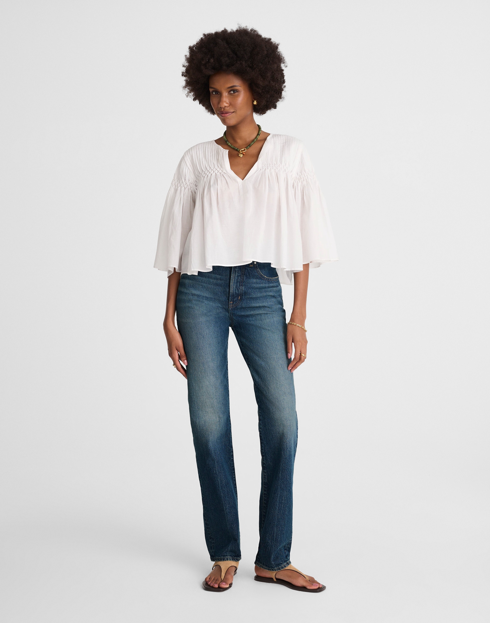 the petite longline straight jean in greendale wash
