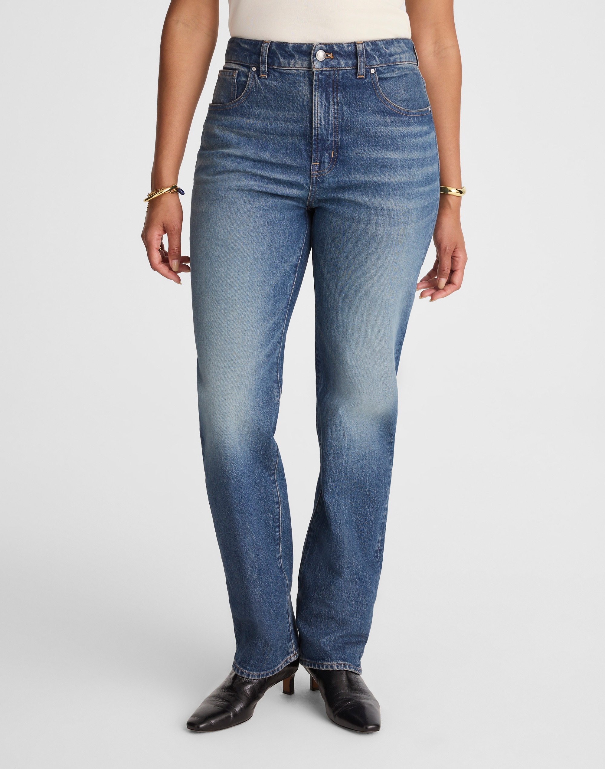 The Curvy Longline Straight Jean in Greendale Wash