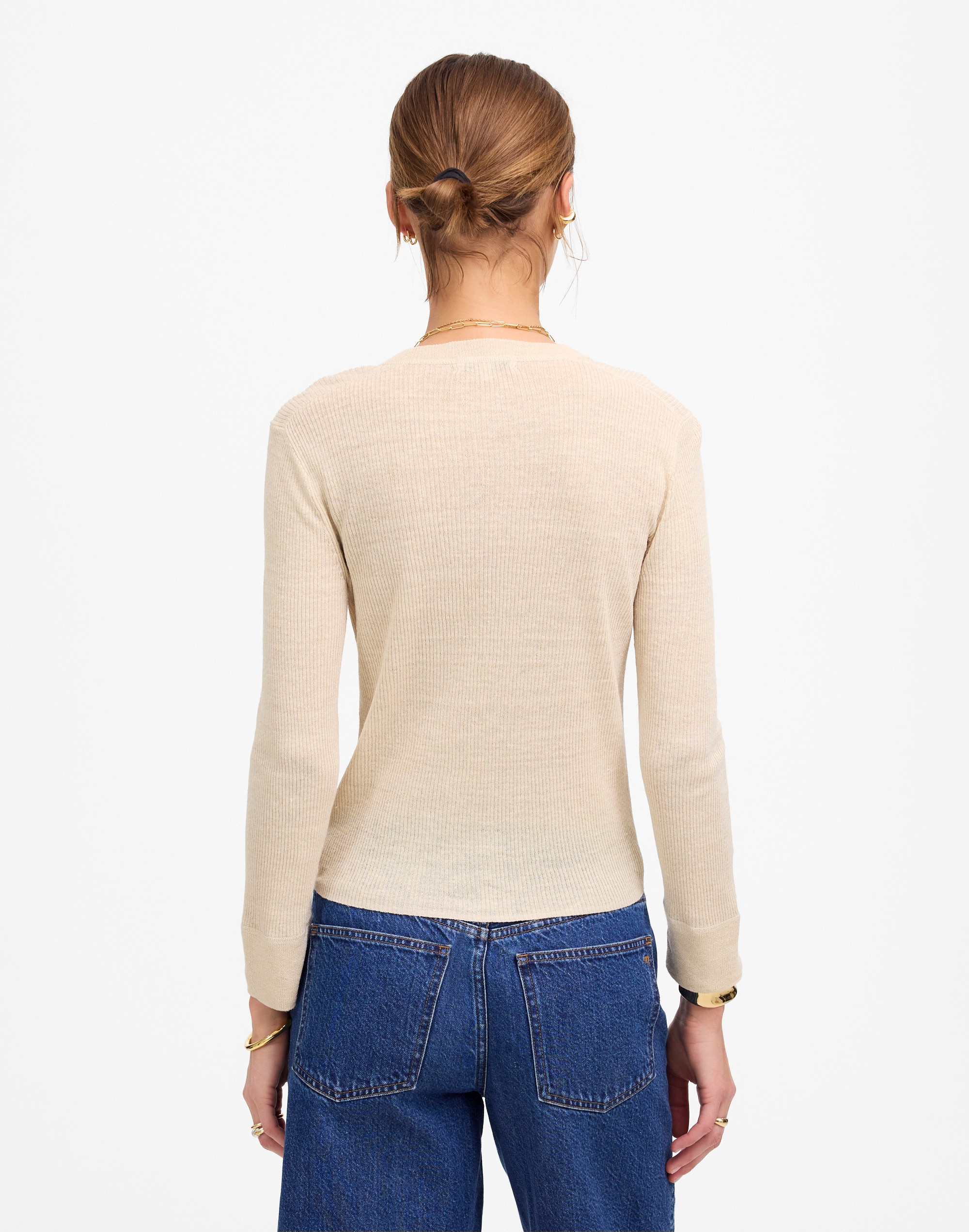 Linen-Blend Crewneck Cardigan
