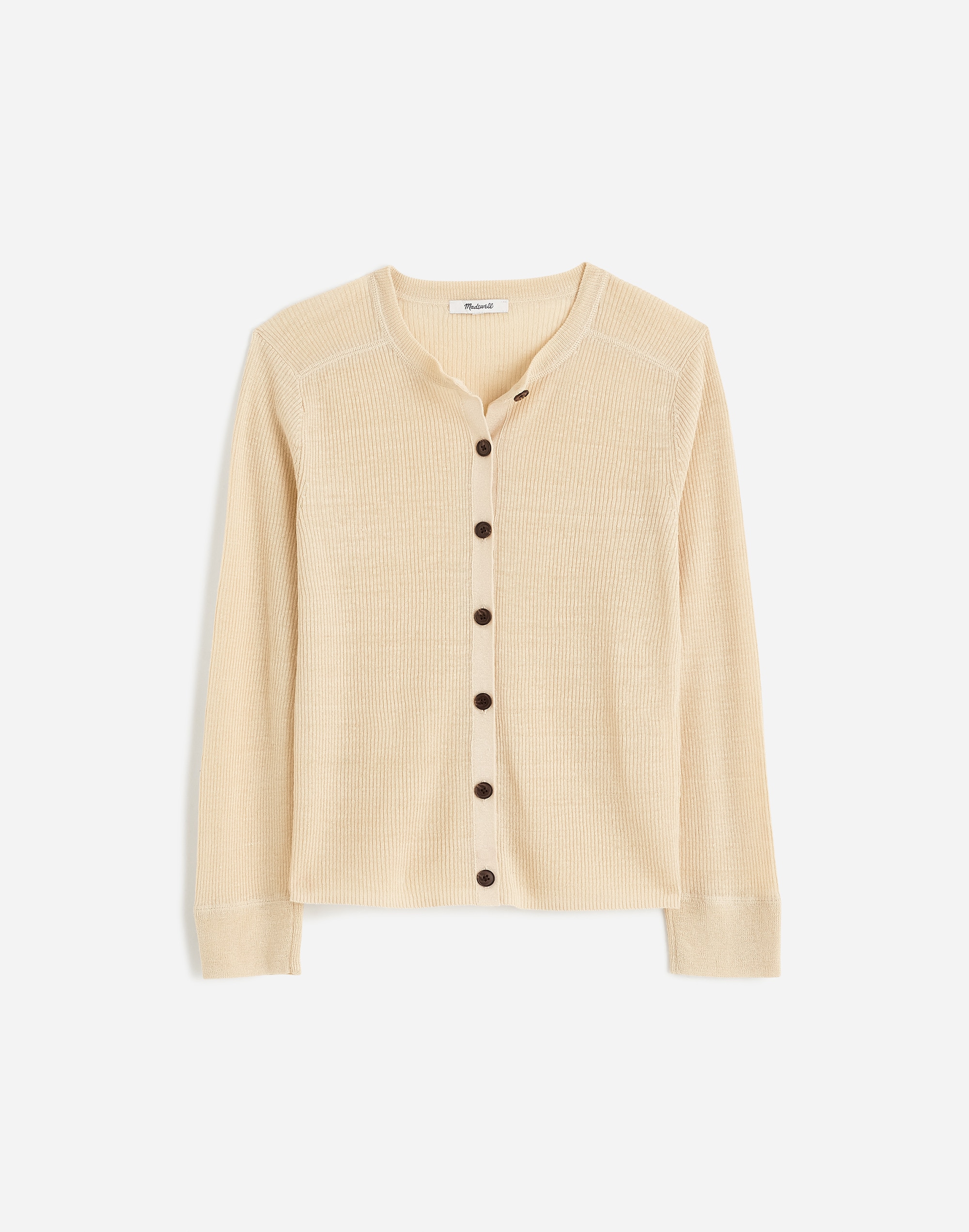 Linen-Blend Crewneck Cardigan