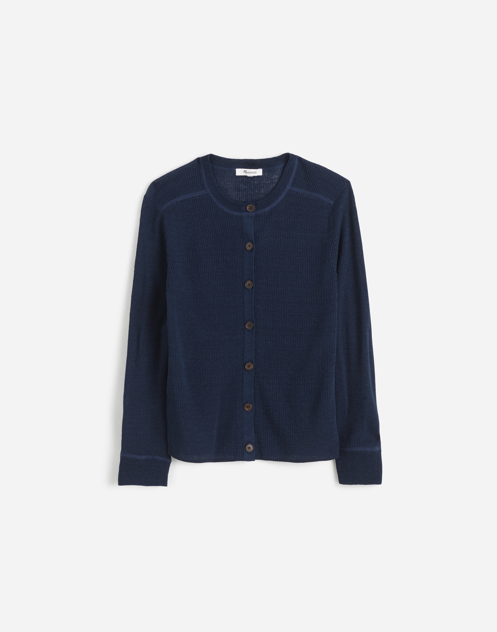 Linen-Blend Crewneck Cardigan