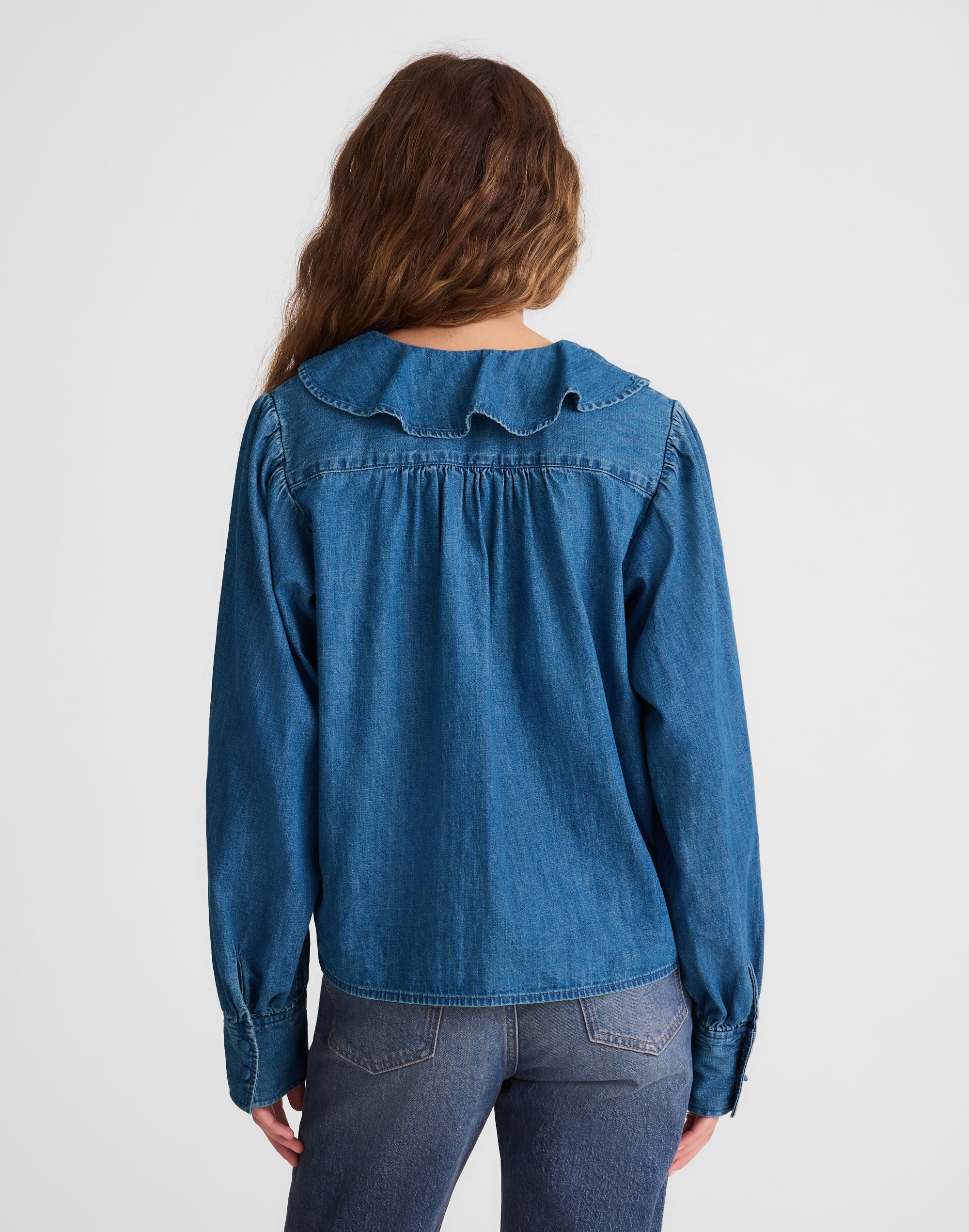 Denim Ruffled Pintuck Top