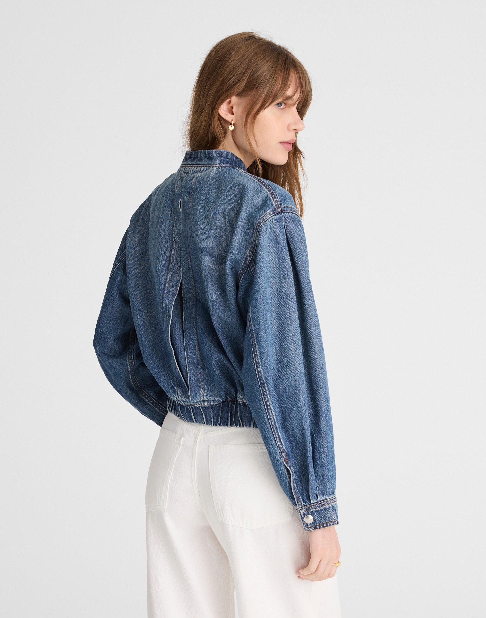 Zip-Up Bomber Jacket in Airy Denim