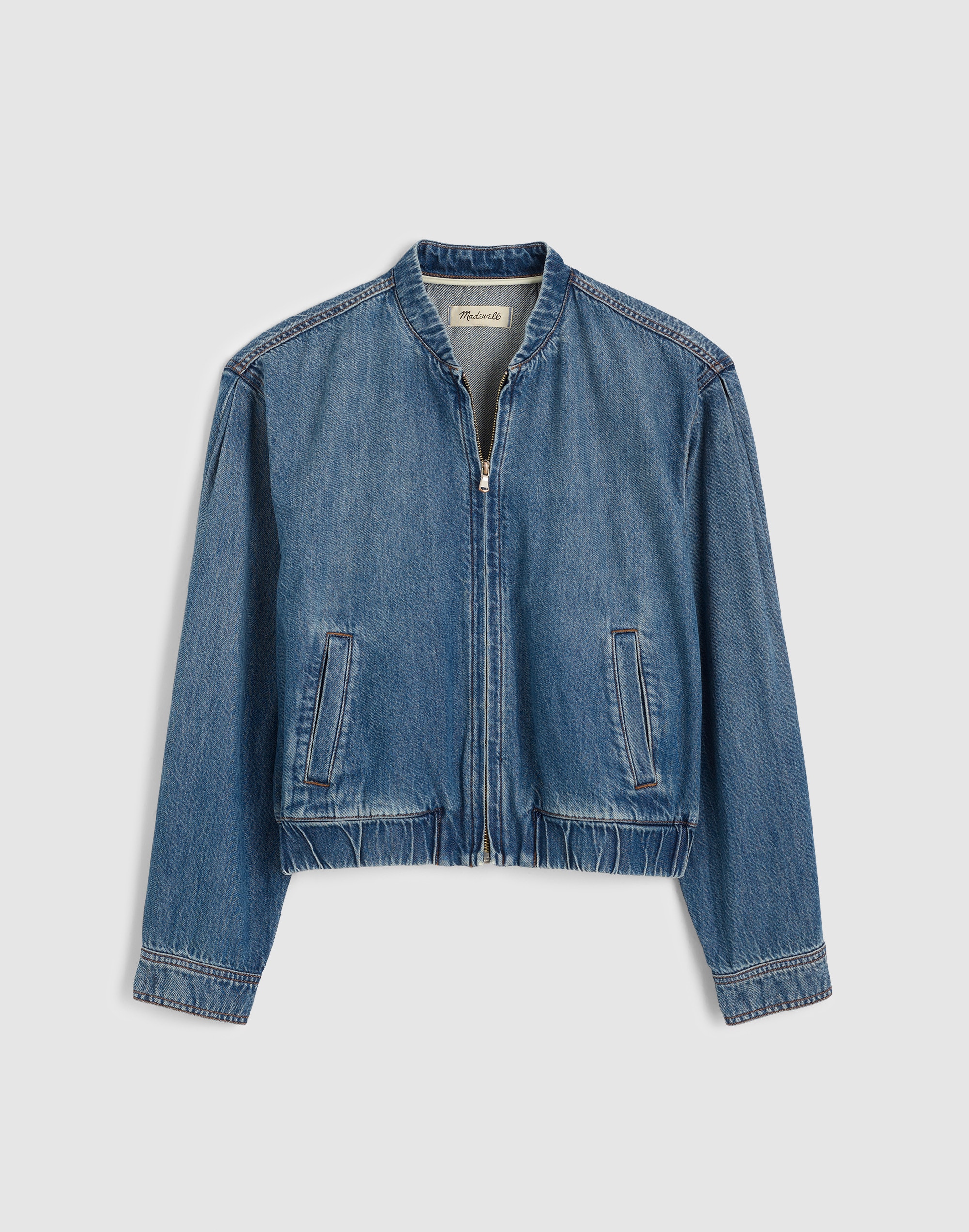 Zip-Up Bomber Jacket in Airy Denim
