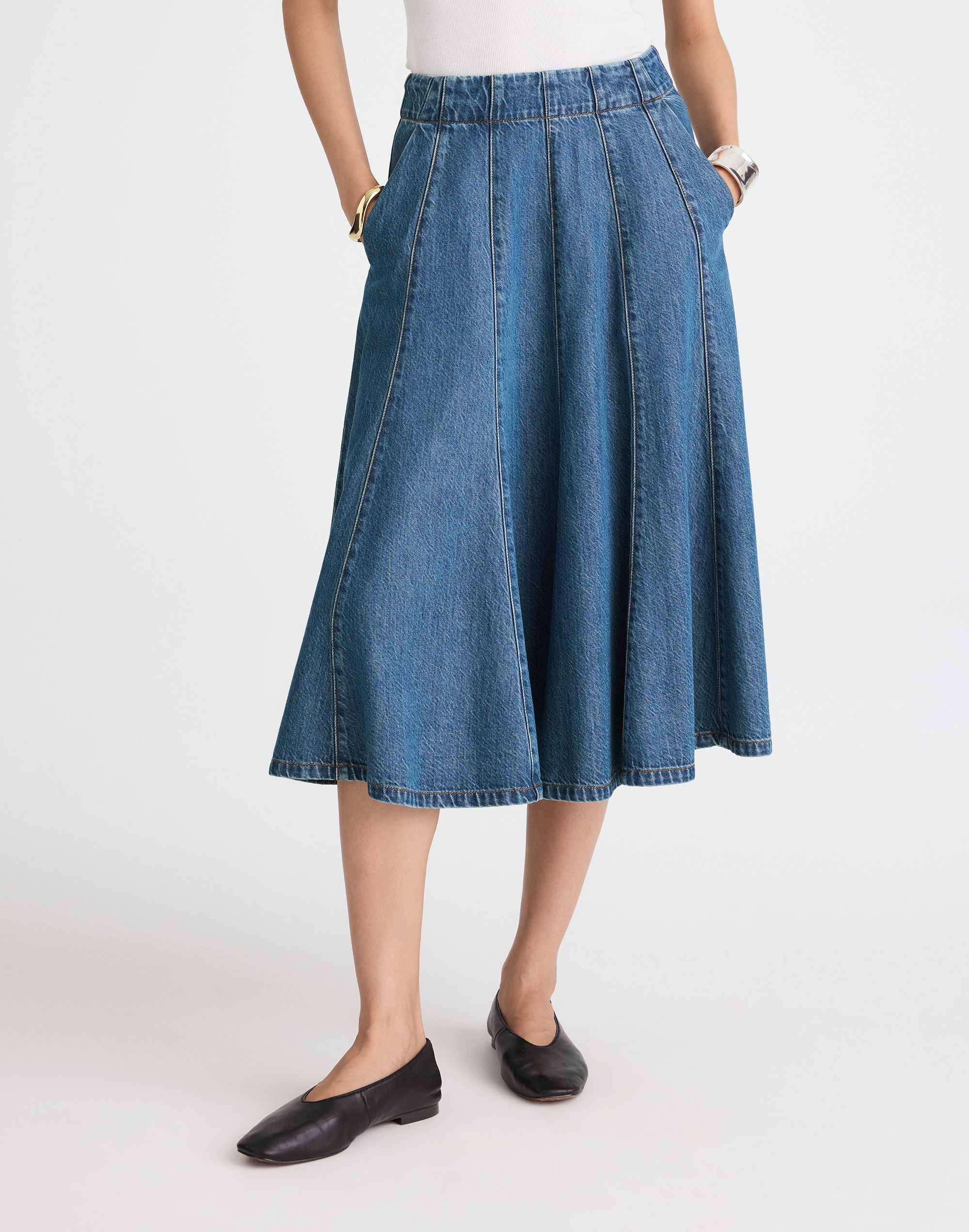 Flared Denim Midi Skirt: Airy Denim Edition