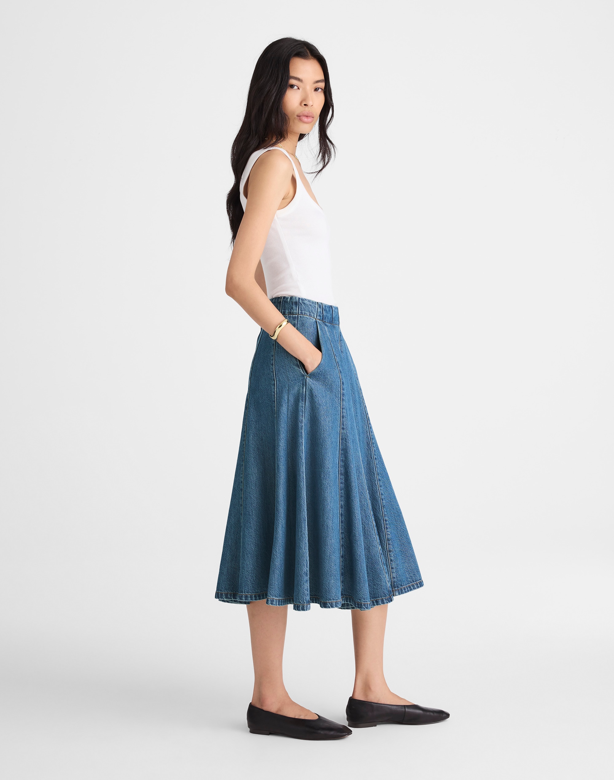 Flared Denim Midi Skirt: Airy Denim Edition