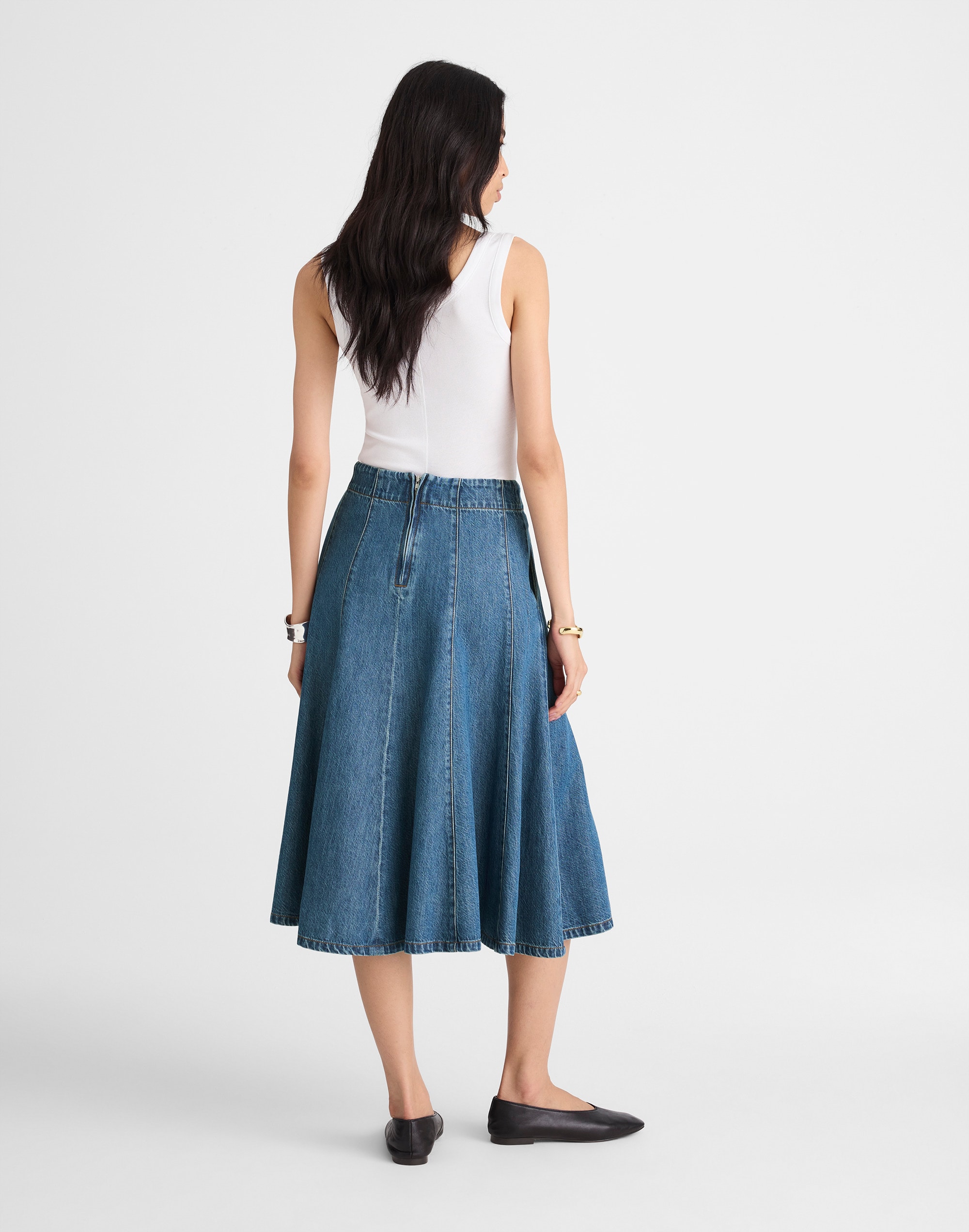 Flared Denim Midi Skirt: Airy Denim Edition