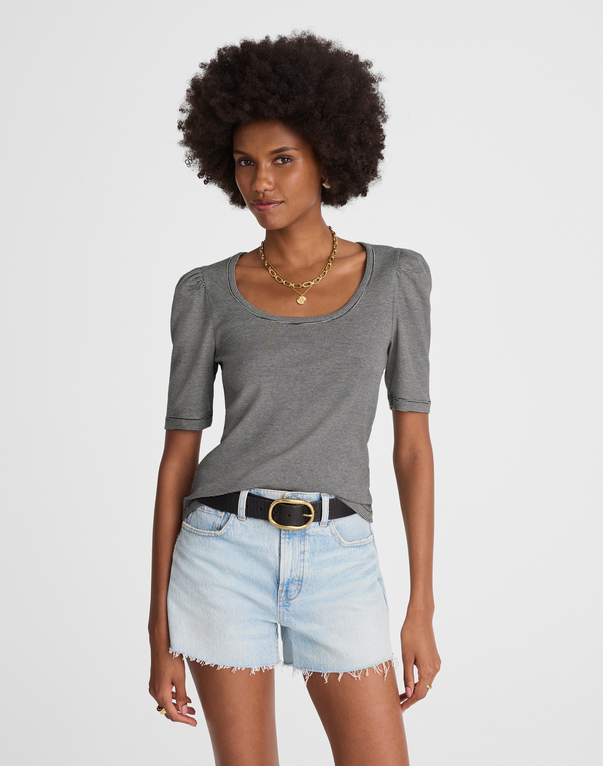Puff-Sleeve Scoopneck Tee 