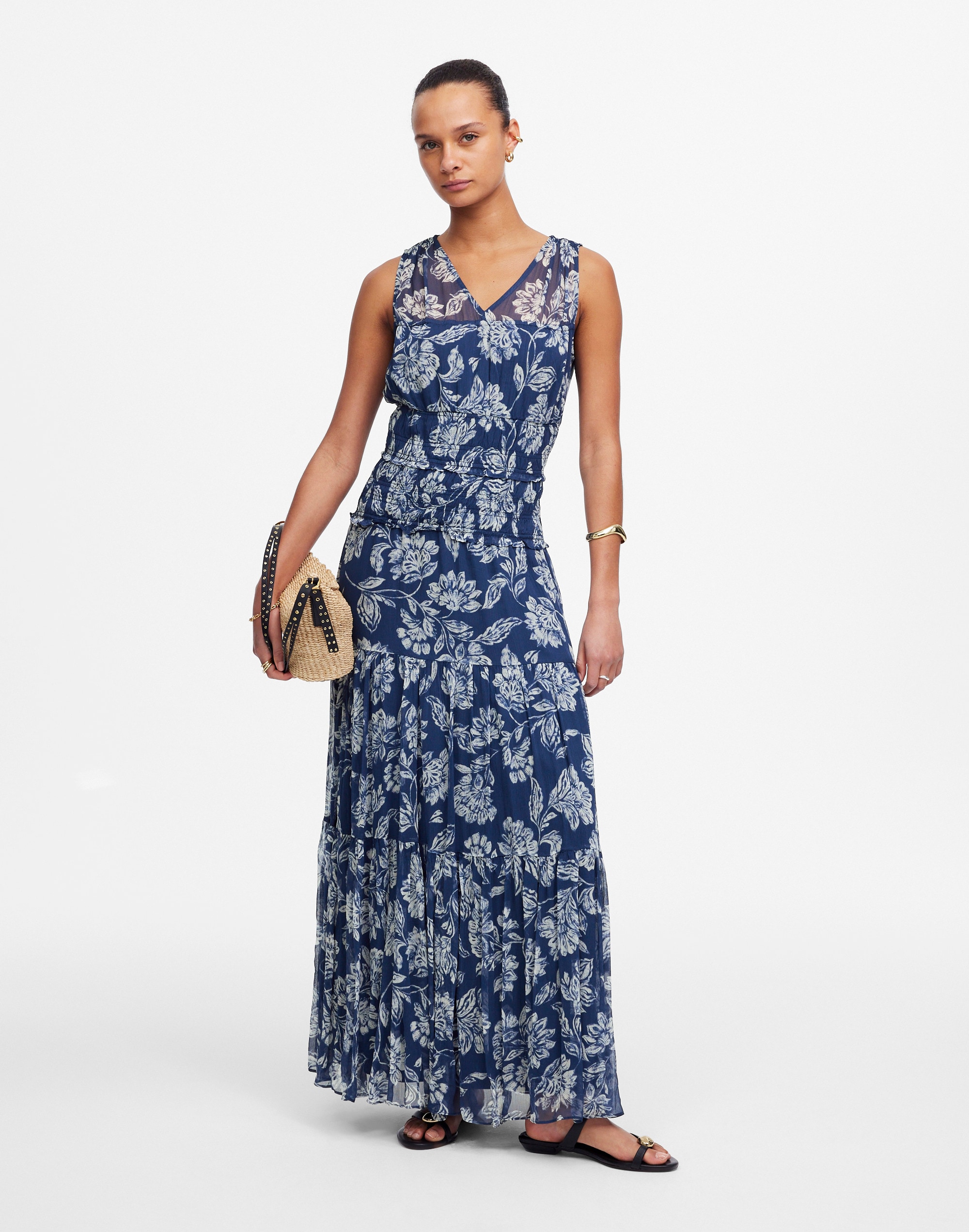 Sheer V-Neck Maxi Dress in Floral
