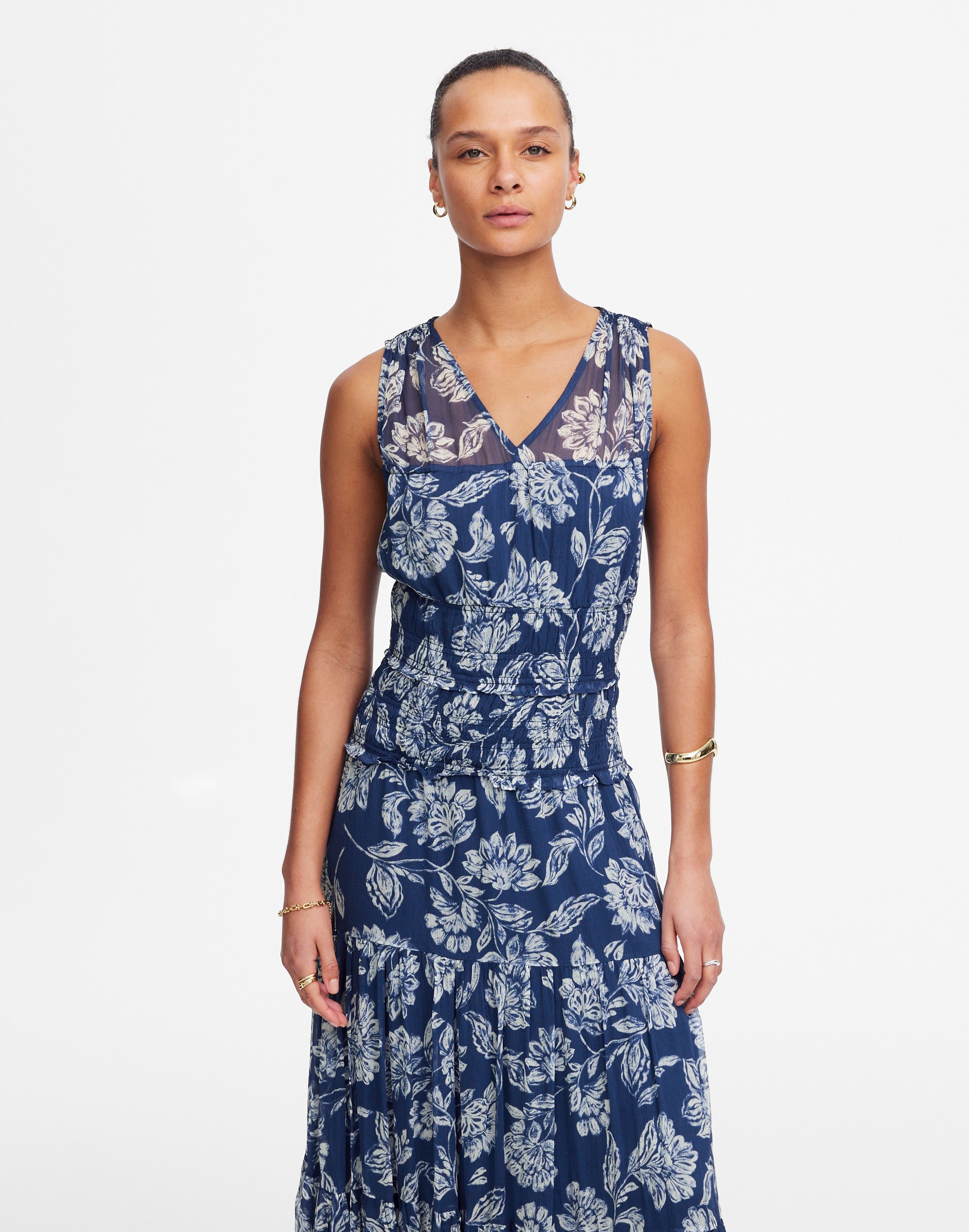 Sheer V-Neck Maxi Dress in Floral