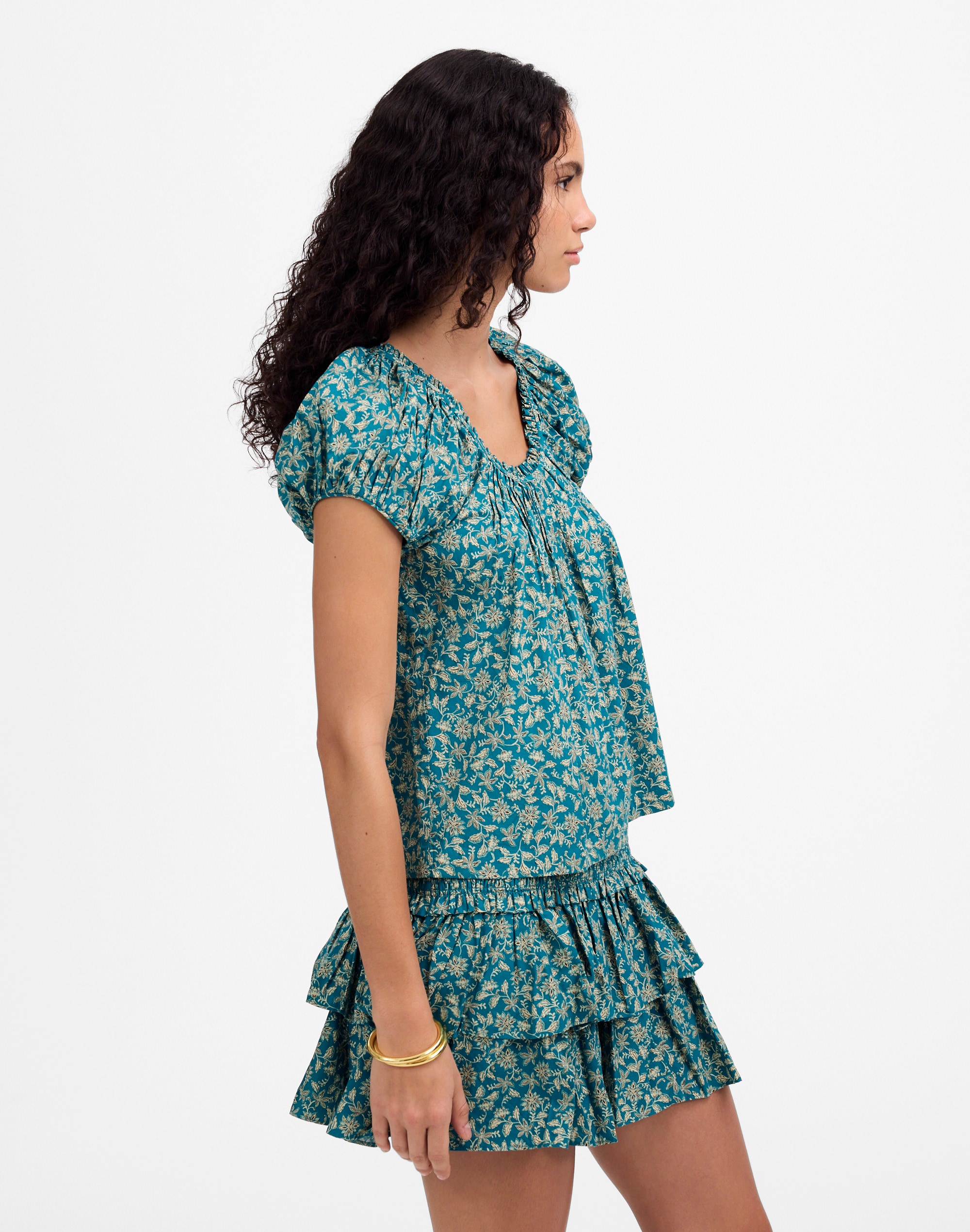 Scoopneck Puff-Sleeve Top in Floral