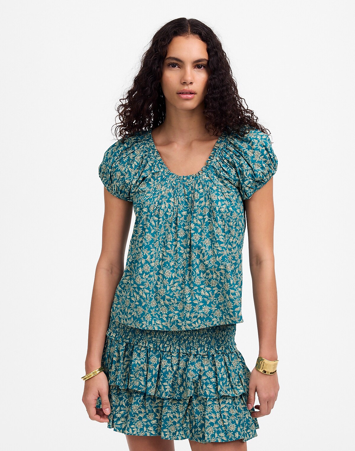 Scoopneck Puff-Sleeve Top in Floral