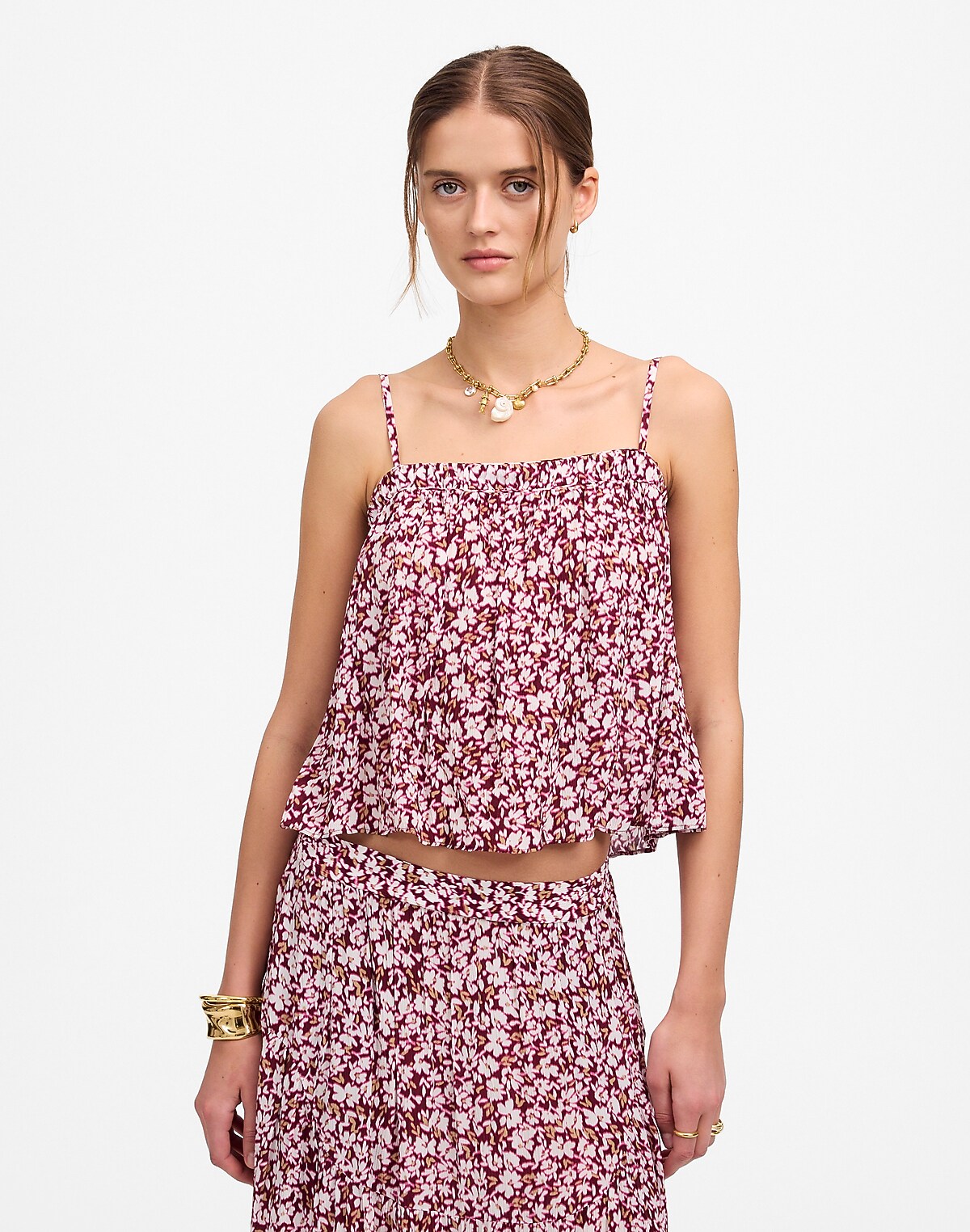 Shirred Squareneck Tank in Floral