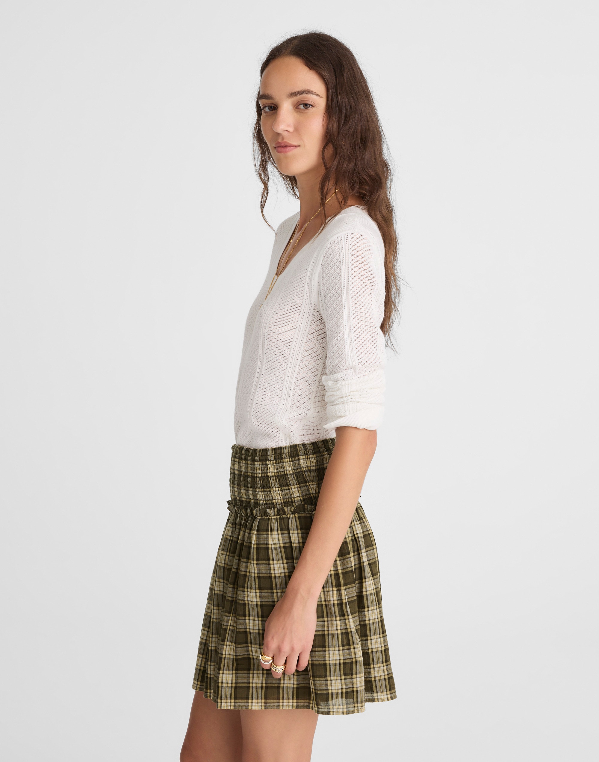 Smocked-Waist Mini Skirt in 100% Cotton