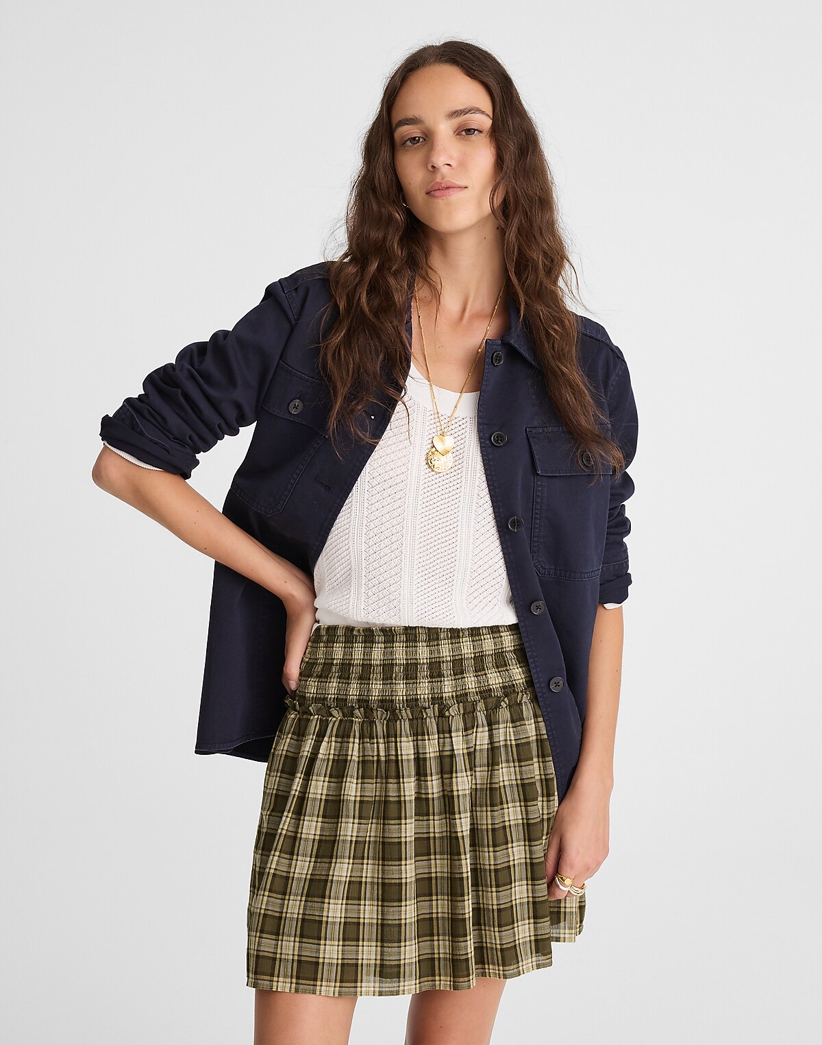 Smocked-Waist Mini Skirt in 100% Cotton