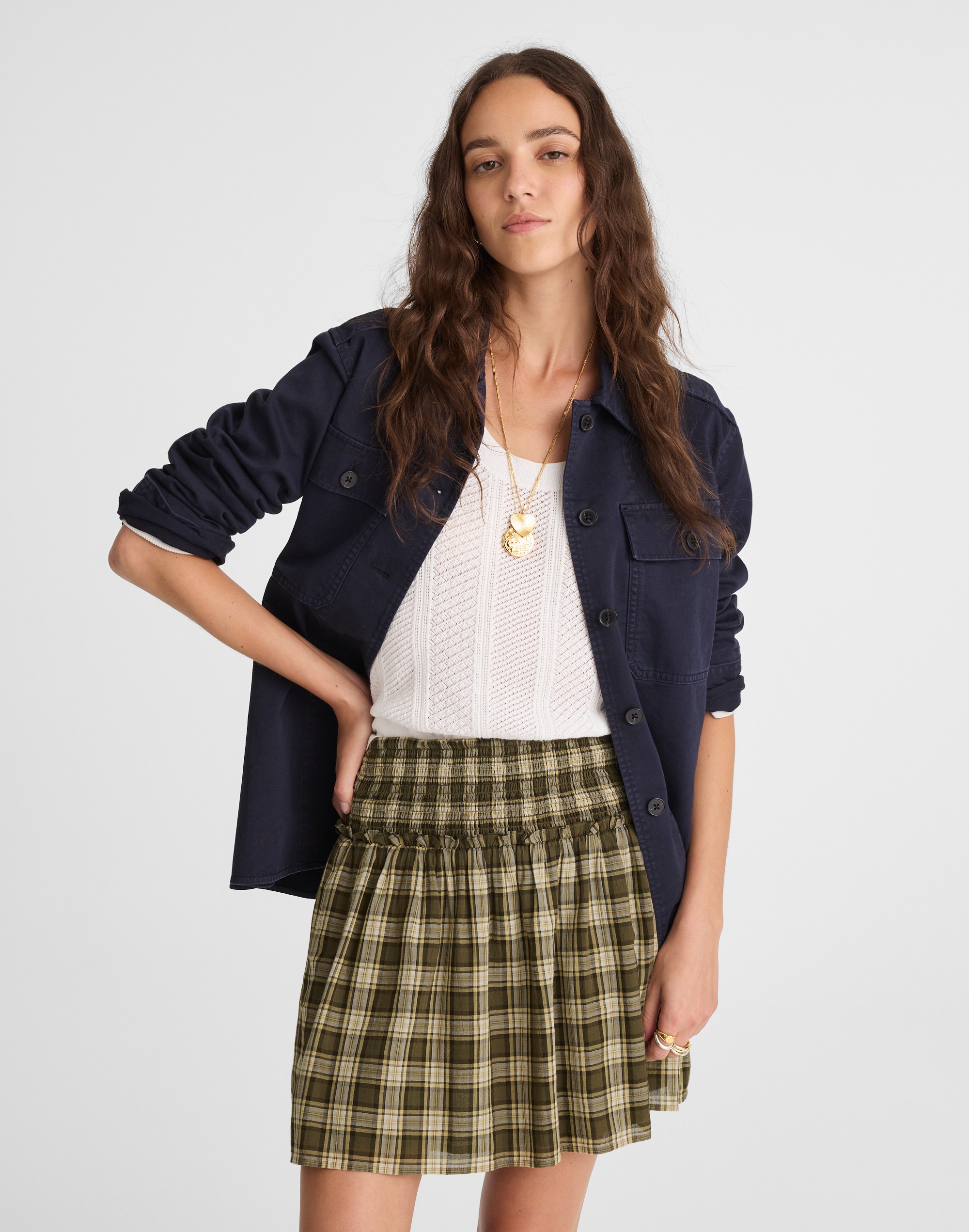 smocked-waist mini skirt in 100% cotton