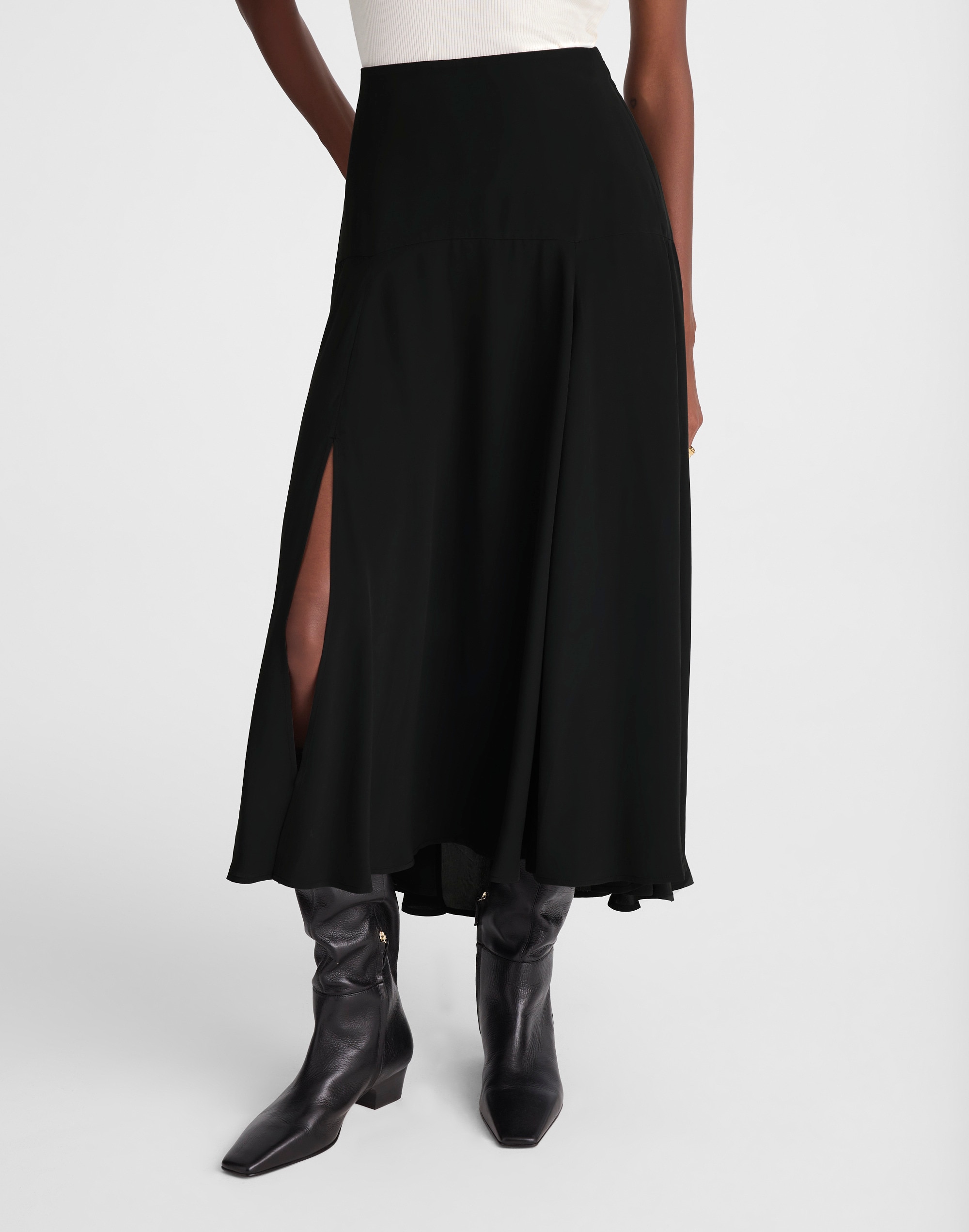 Circle Midi Skirt in Cr&ecirc;pe de Chine
