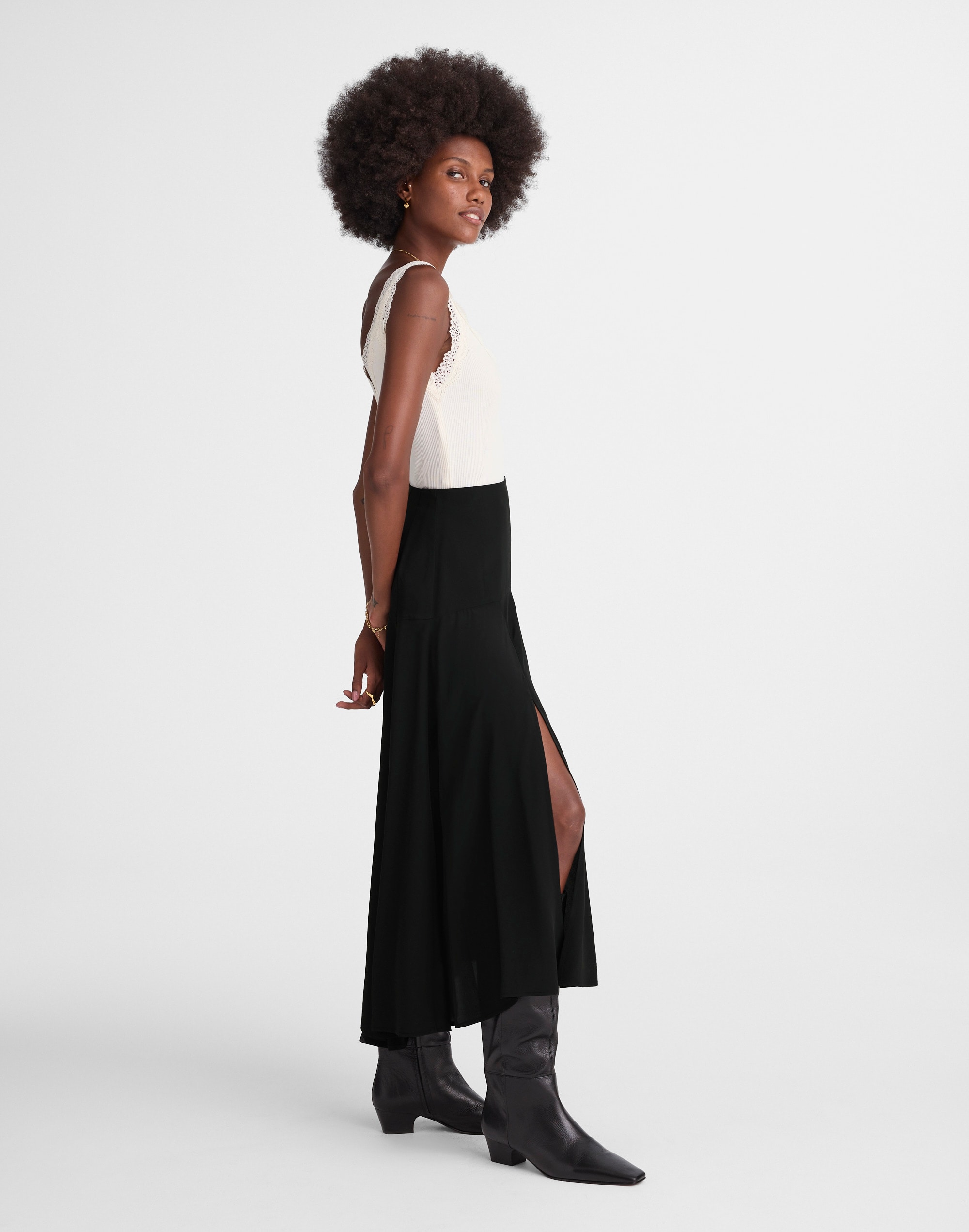 Circle Midi Skirt in Cr&ecirc;pe de Chine