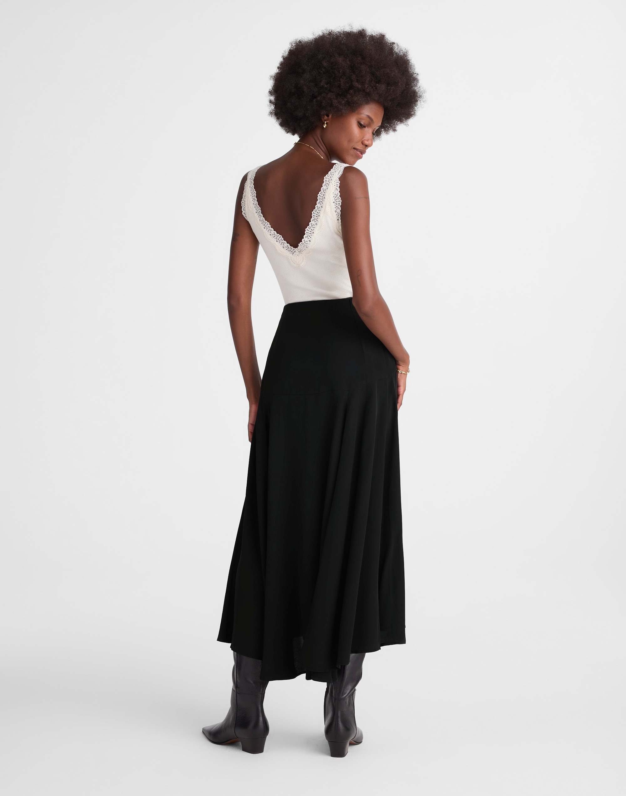 Circle Midi Skirt in Cr&ecirc;pe de Chine