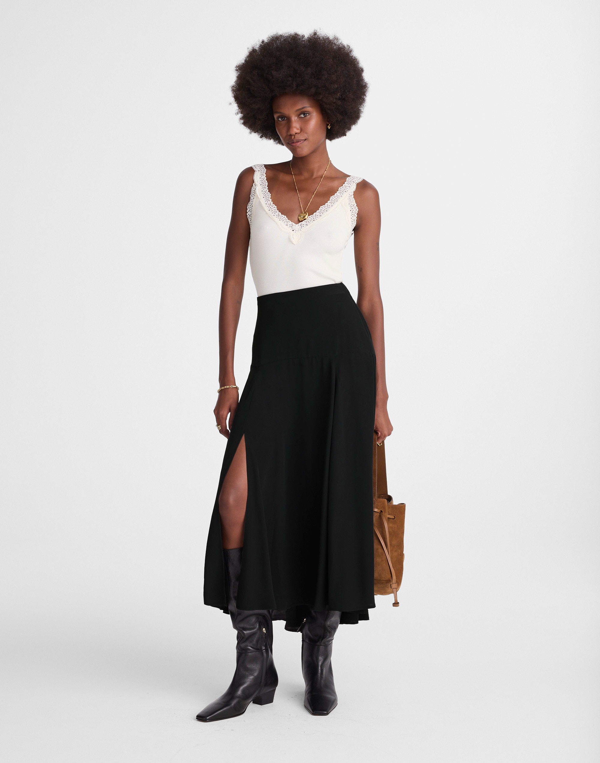 Circle Midi Skirt in Cr&ecirc;pe de Chine