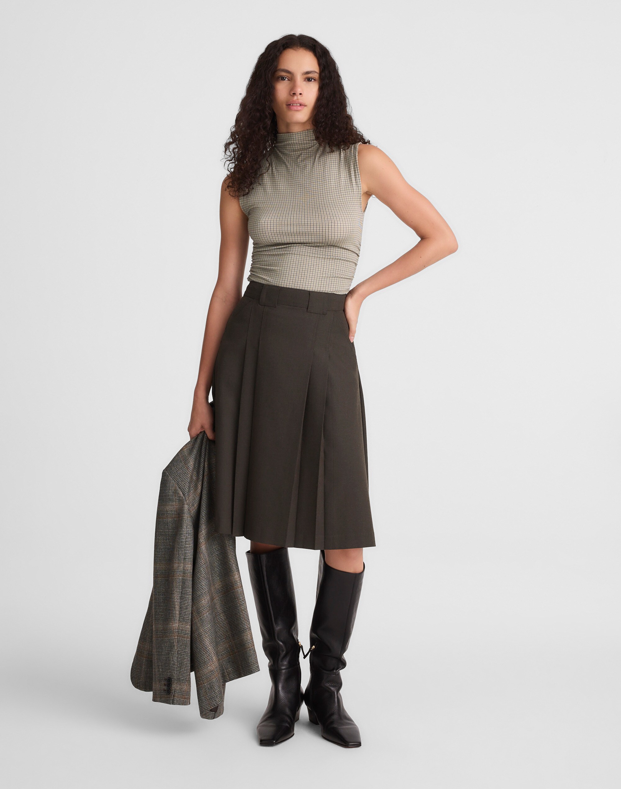 pleated midi skirt