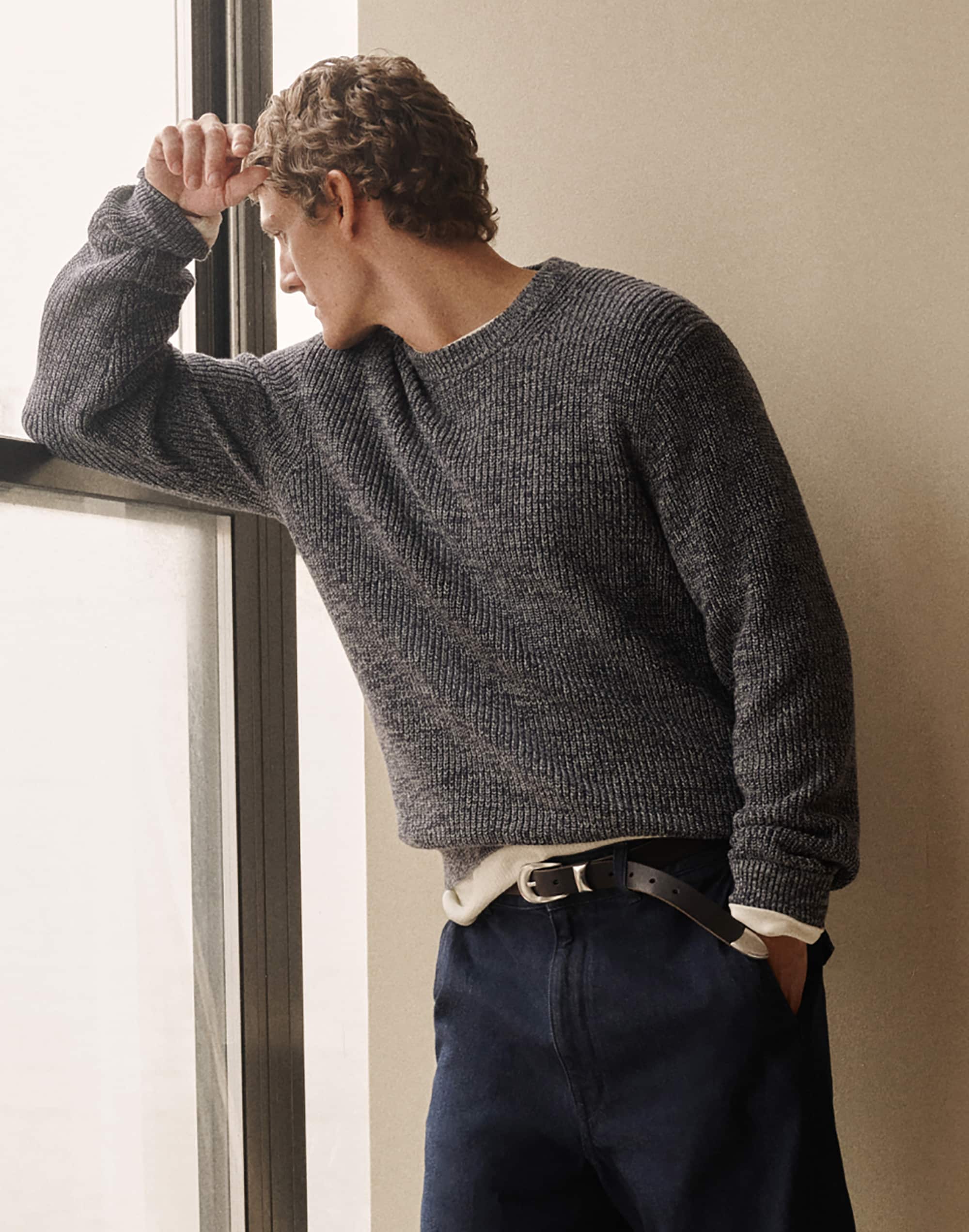 Cotton Shaker-Stitch Crewneck Sweater