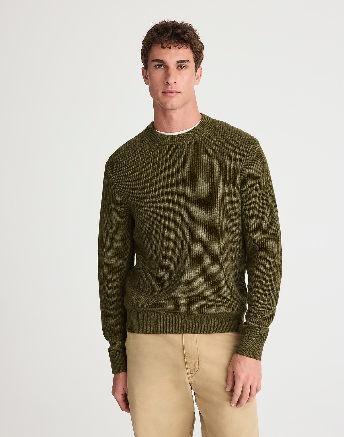 Cotton Shaker-Stitch Crewneck Sweater