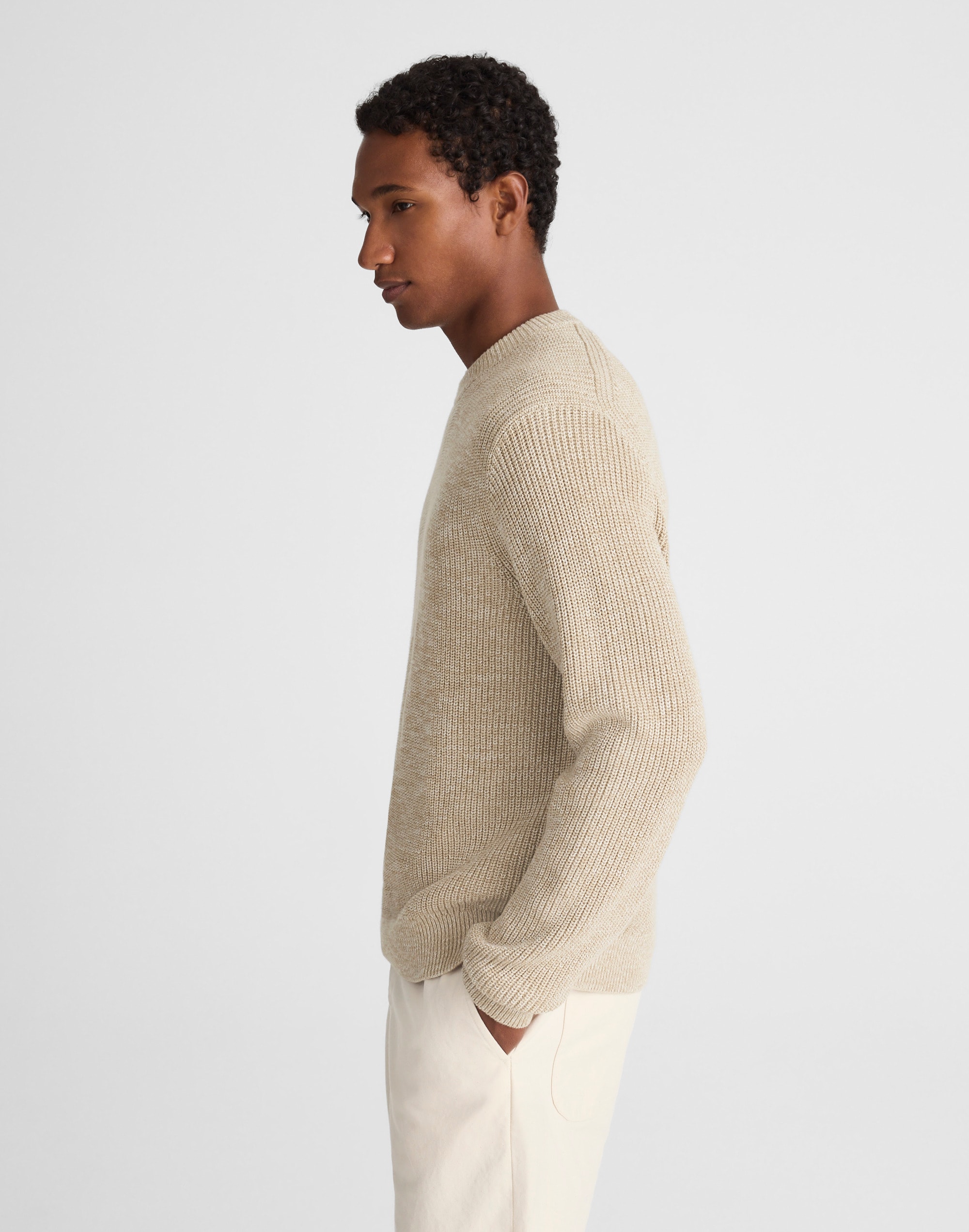 Cotton Shaker-Stitch Crewneck Sweater