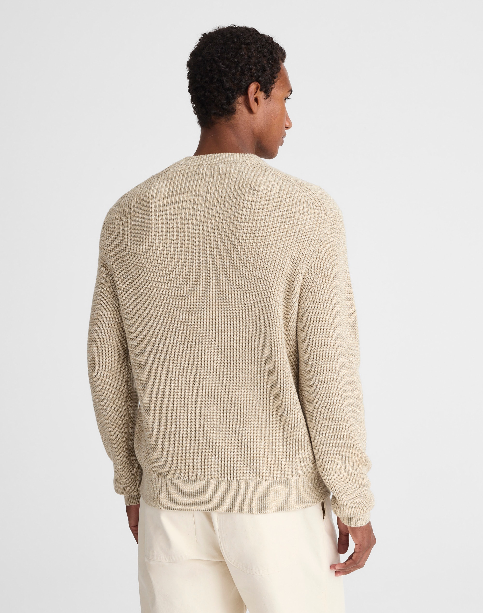 Cotton Shaker-Stitch Crewneck Sweater