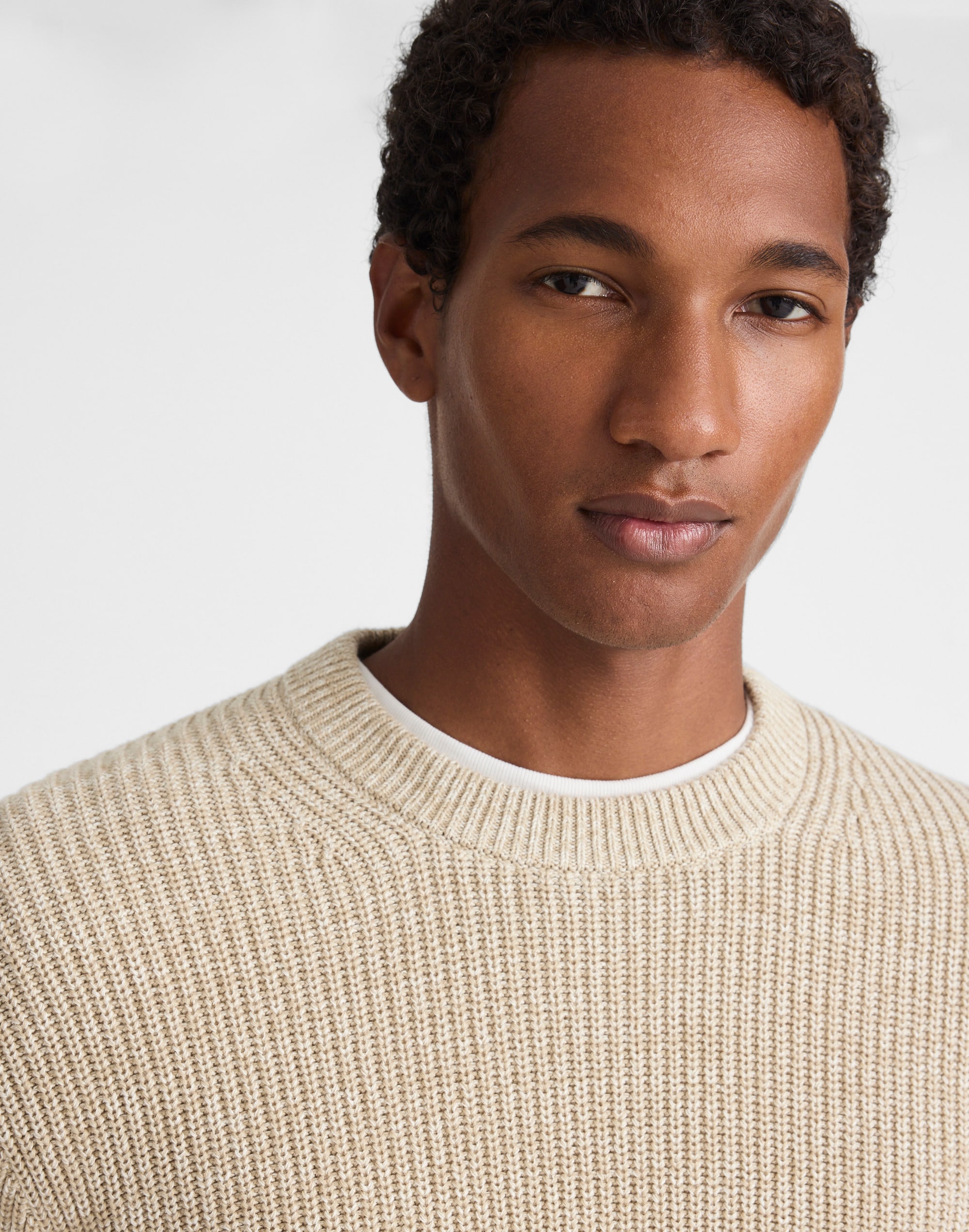 Cotton Shaker-Stitch Crewneck Sweater