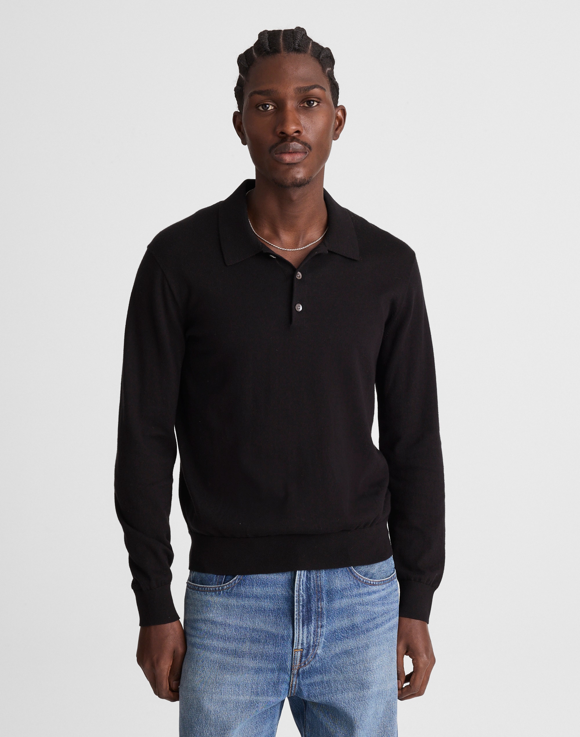 Madewell Long-sleeve Sweater Polo In Black