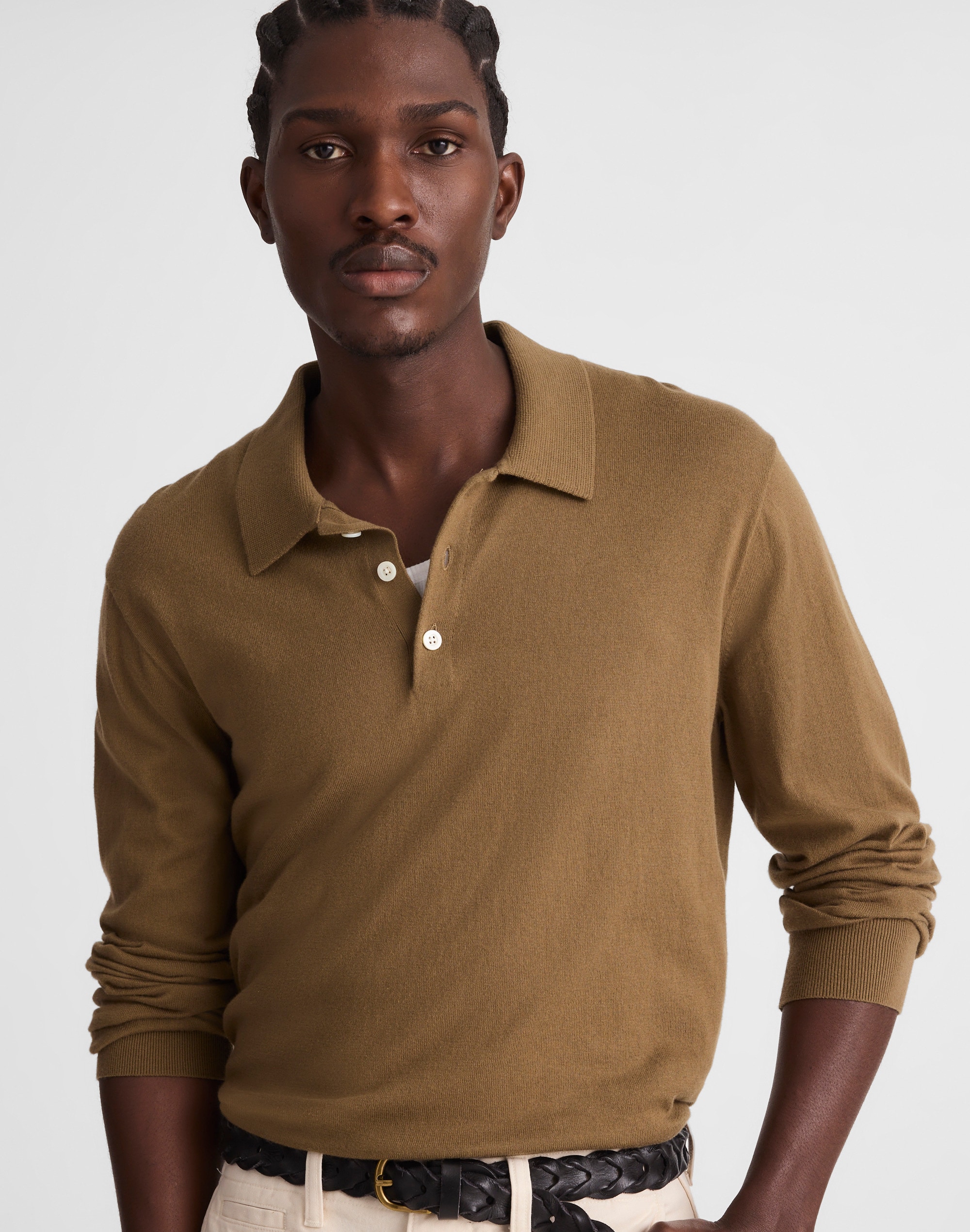 Madewell Long-sleeve Sweater Polo In Gold