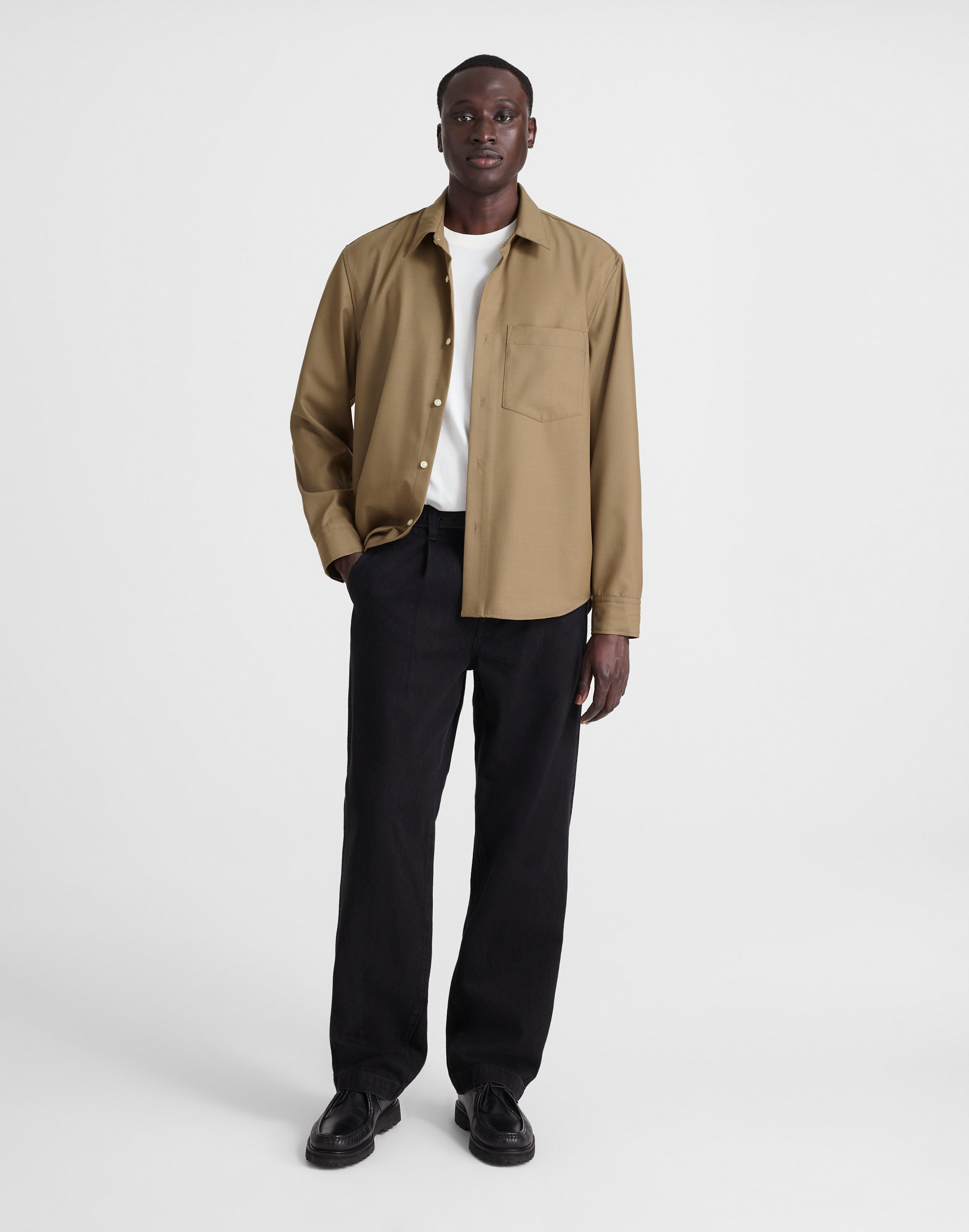 Twill Button-Up Shirt in Wool Blend