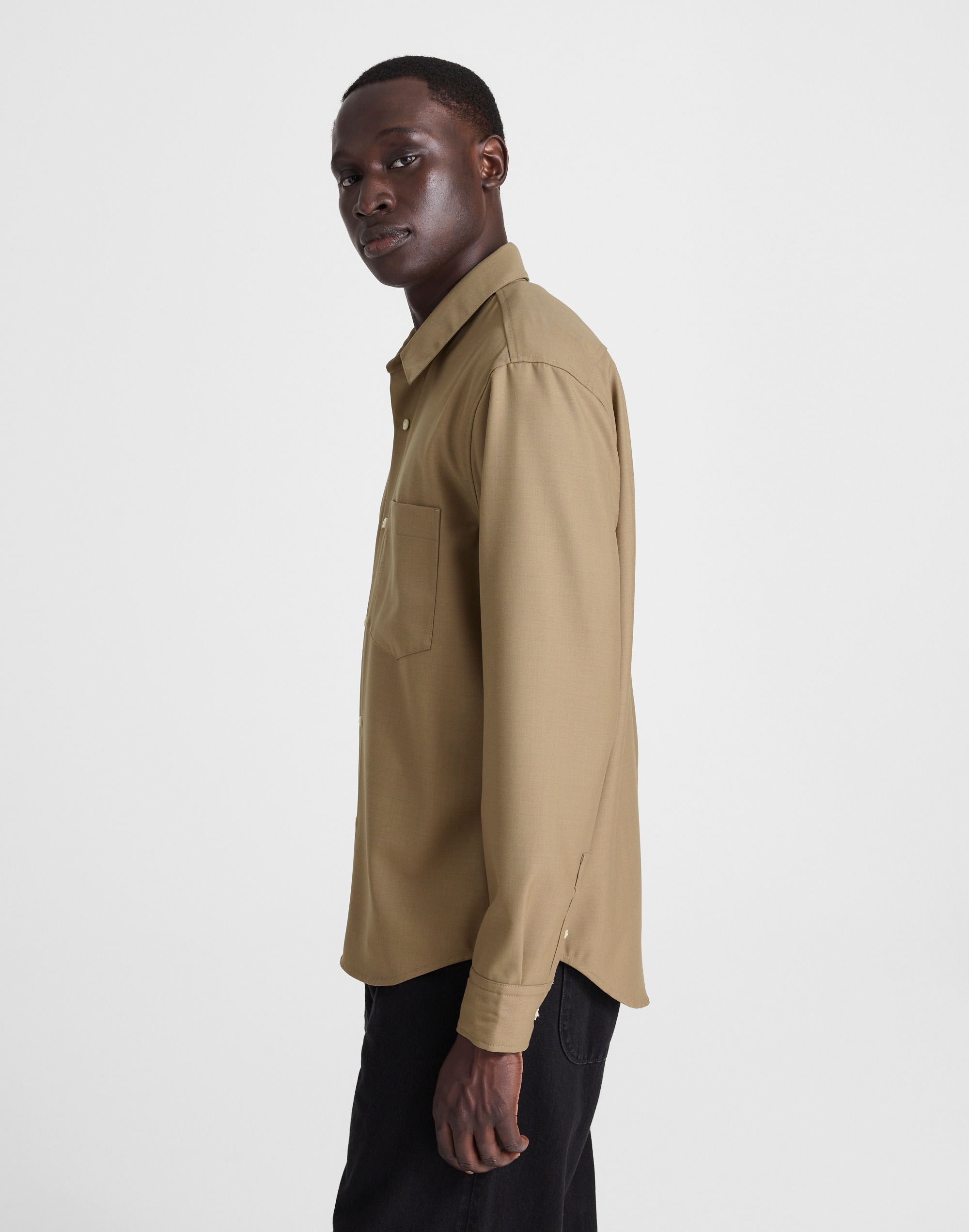 Twill Button-Up Shirt in Wool Blend