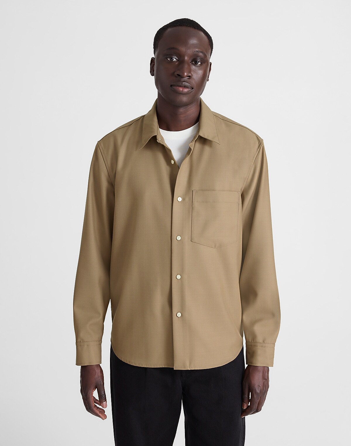 Twill Button-Up Shirt in Wool Blend