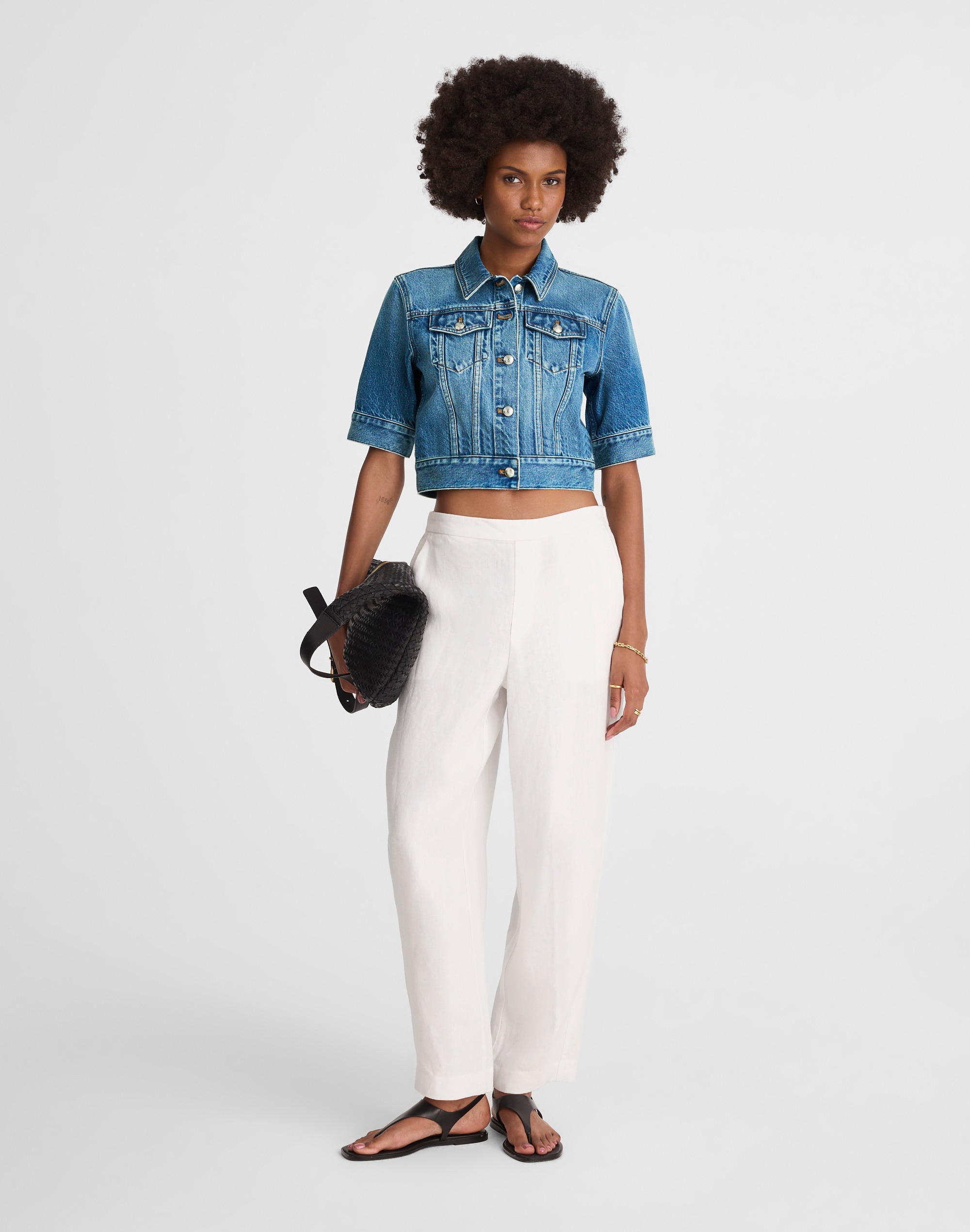 Shrunken Denim Trucker Jacket in Hazeldell Wash Alternate Image 1