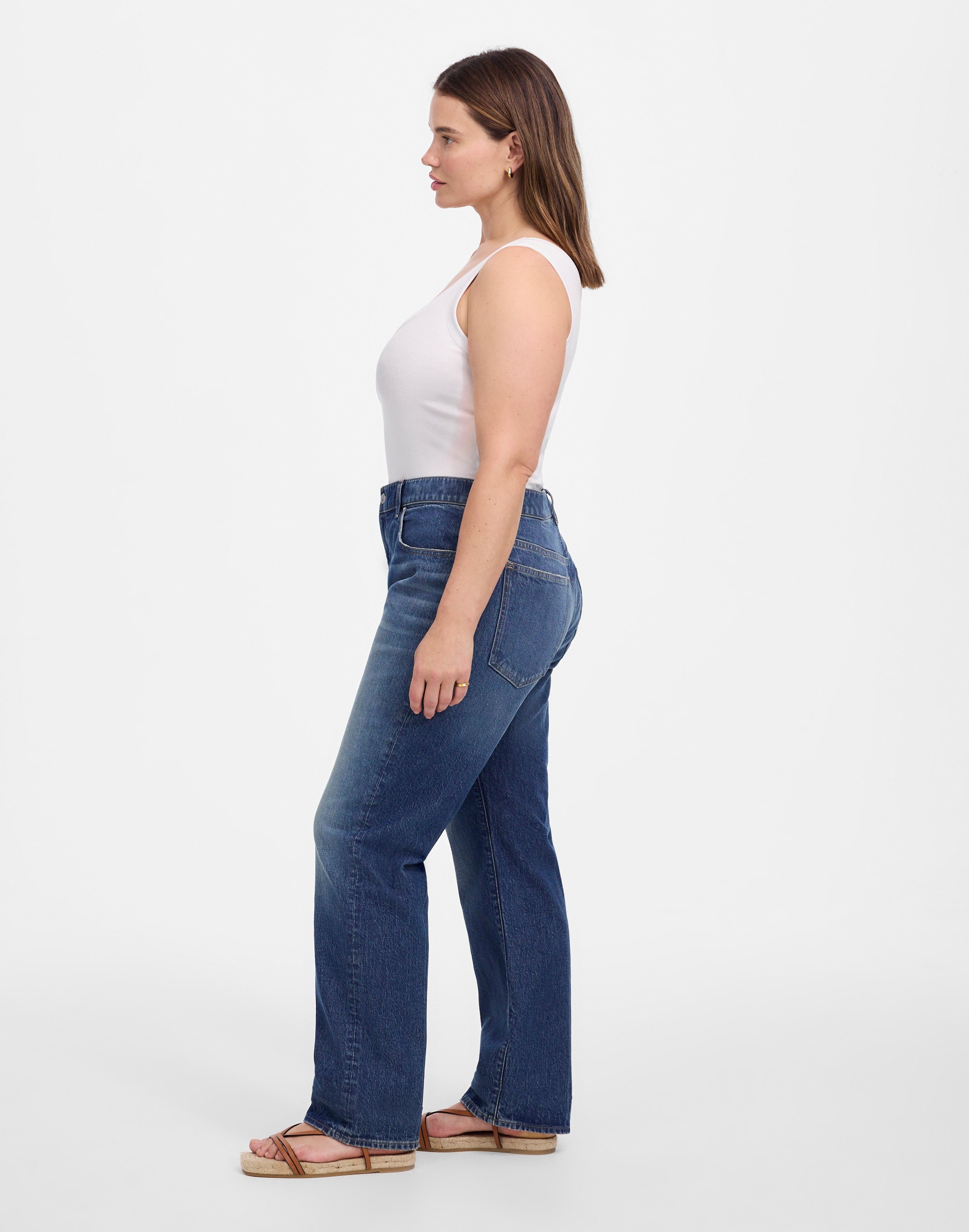 The Plus Curvy Longline Straight Jean in Greendale Wash