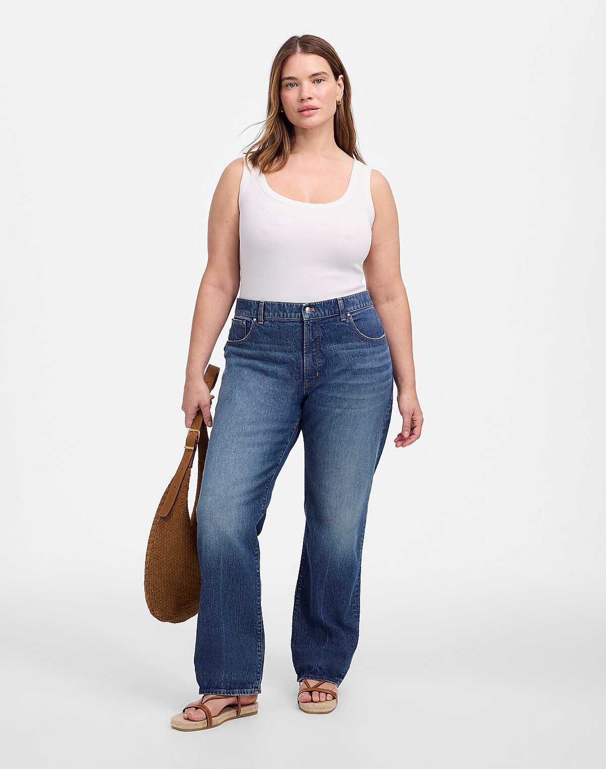 The Plus Curvy Longline Straight Jean in Greendale Wash